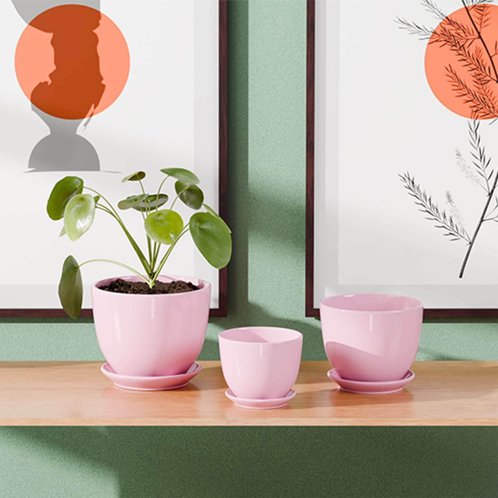 Ceramic Flower Pots,Indoor Decorative Plant Pots Set of 3-4"+5"+6" Inch Small Glazed Succulent Planters with Drainage Hole