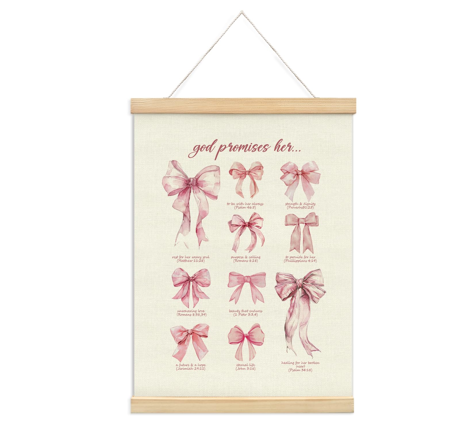 Trendy Bows Pink Coquette Scripture Wall Art Poster Hanger Frame, Christian Bible Verses Posters Wall Art Decor