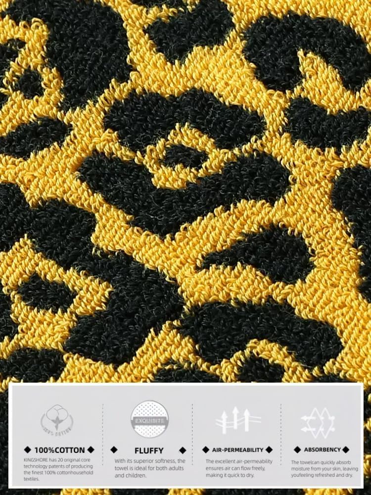 Premium 3 Piece Leopard Bath Towel Set / 1 Bath Towel 1 Hand Towel 1 Washcloth, Quick-Drying, 100% Cotton