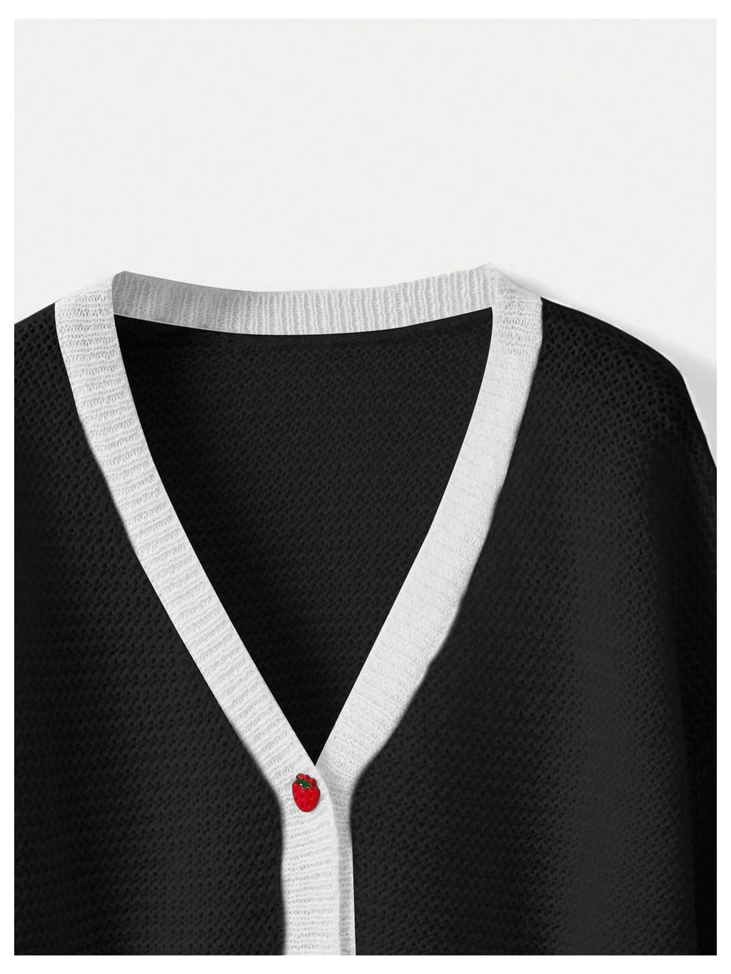 Women's Strawberry Pattern Open Front Bishop Sleeve Casual Cardigan