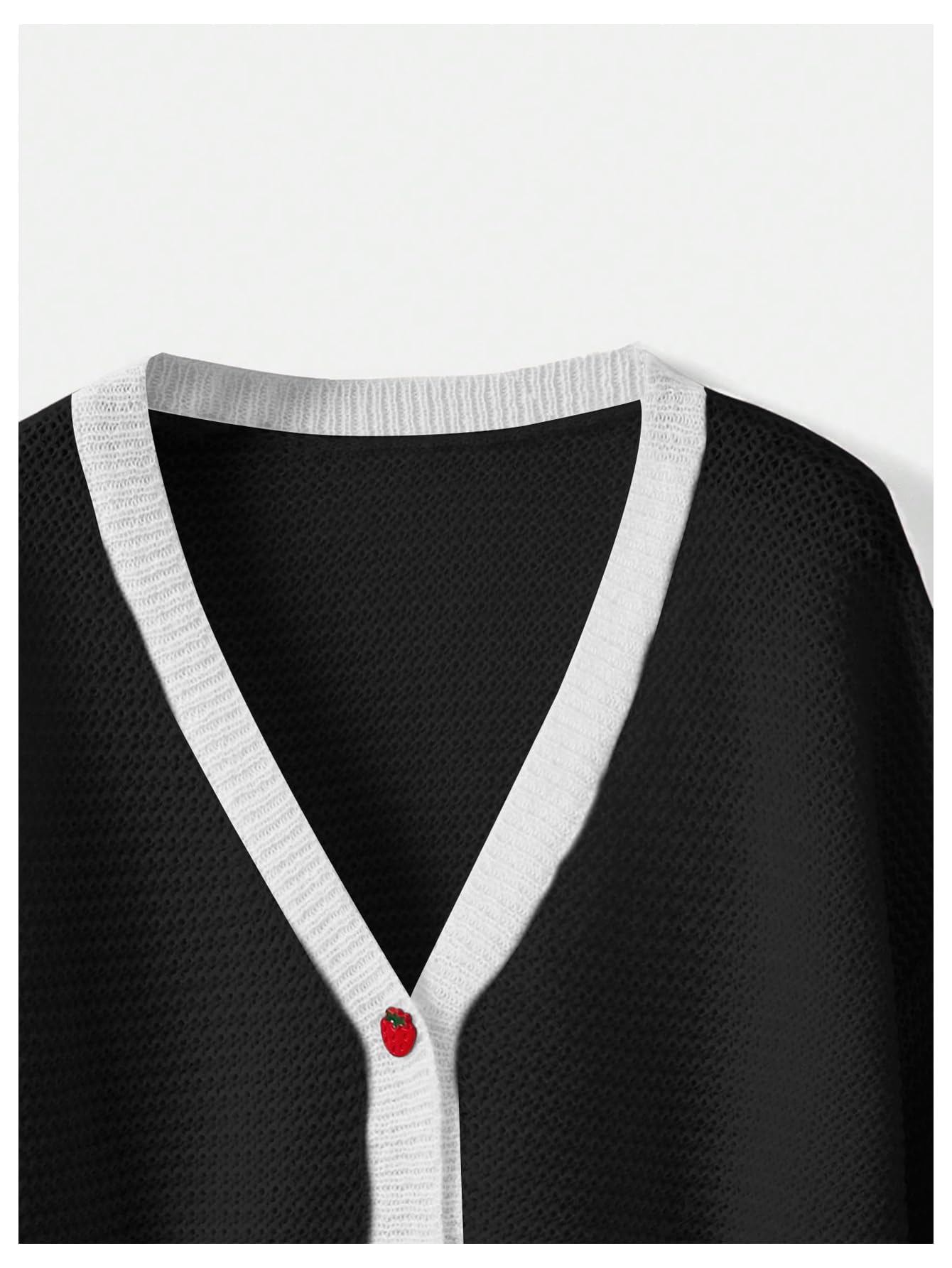 Women's Strawberry Pattern Open Front Bishop Sleeve Casual Cardigan