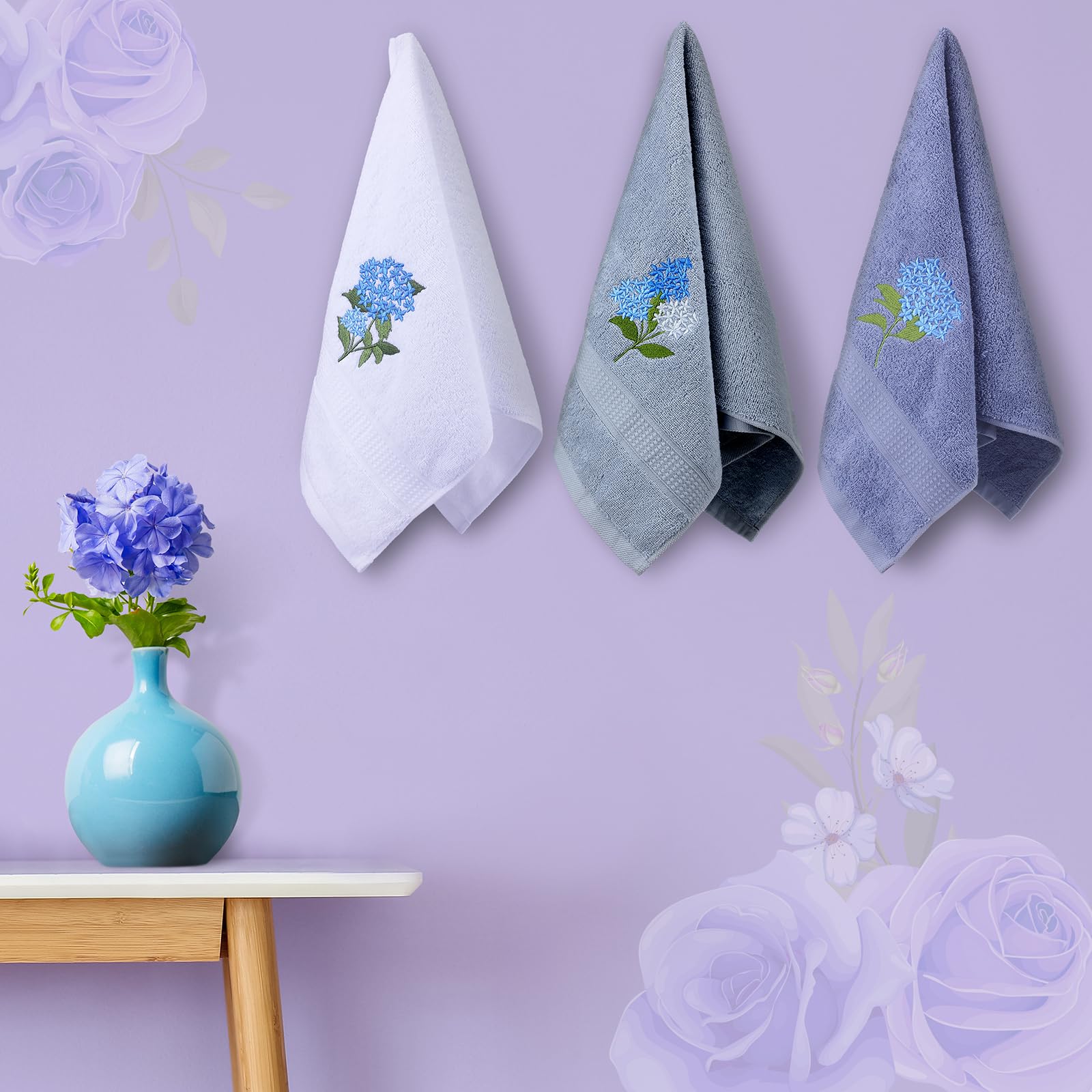 Rose Floral Hand Towels Farmhouse Pink Rose Bathroom Decor 14x29 Inch Embroidered Decorative Cute Summer Flowers Hand Towels Cotton Soft Absorbent Towels for Bathroom Kitchen