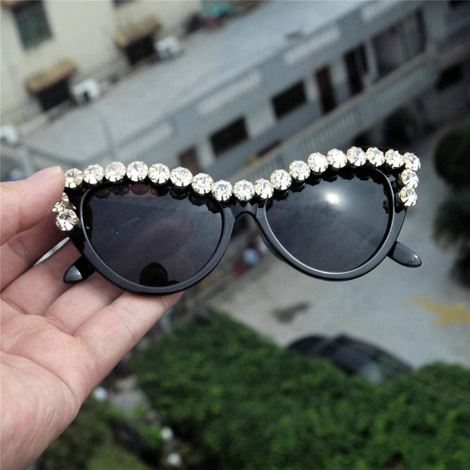Coquette Bling Sunglasses Crystal Rhinestone Shades Retro Half Rim Women Cat Eyewear