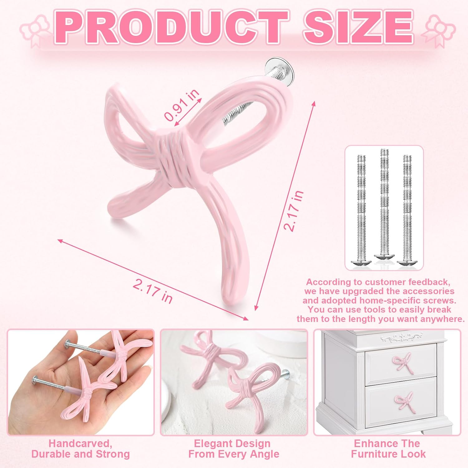 Vintage Pink Bow Drawer Knobs Matel Bow Dresser Knobs Handles for Dresser Handles for Home Bedroom Kitchen Cabinets Hardware Cupboard  (1.6 x 1 Inches)