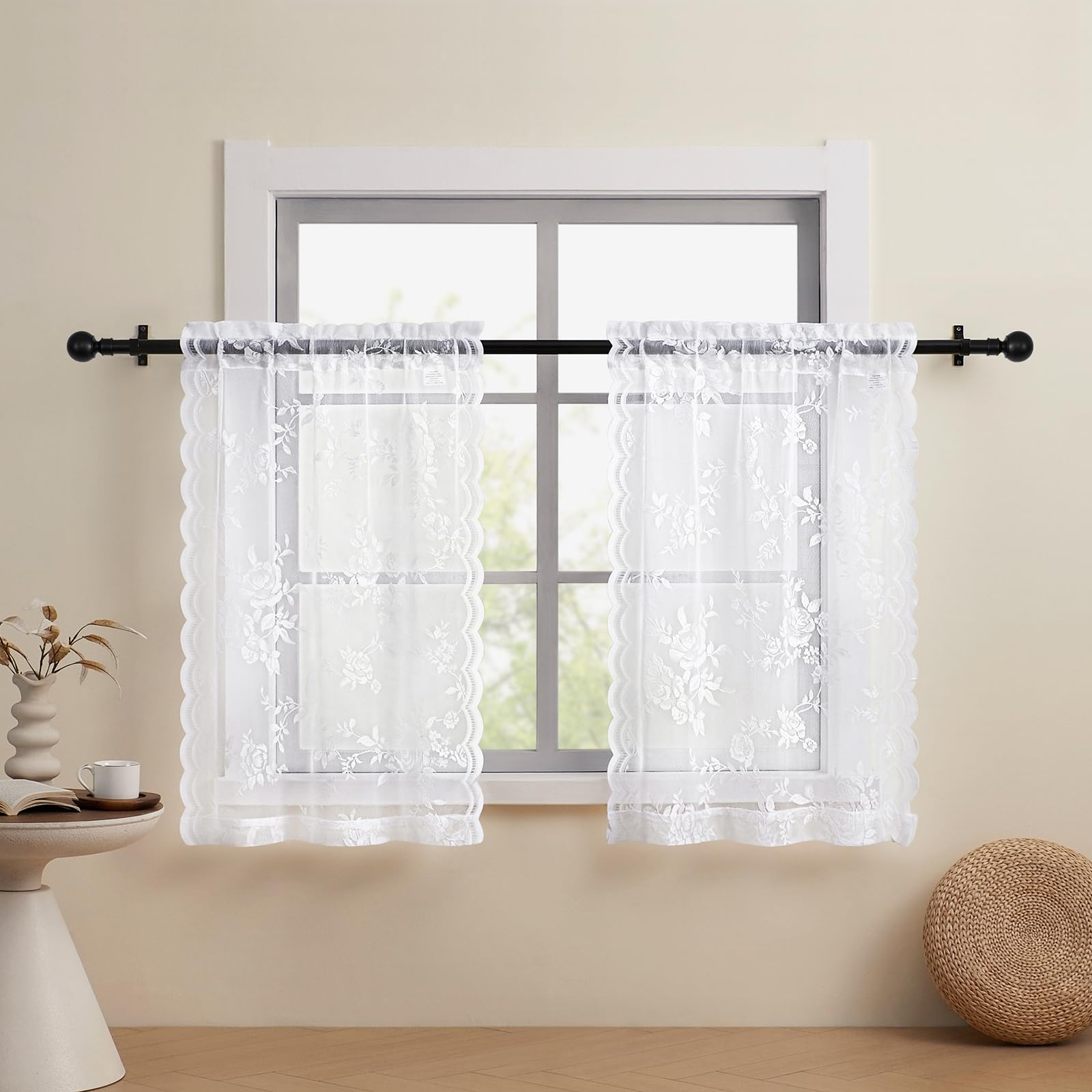 Lace Curtains 2 Panels Set Victorian Floral Sheer Curtains for Living Room Bedroom Girls Room Rod Pocket Light Filtering Romantic French Drapes Window Decor