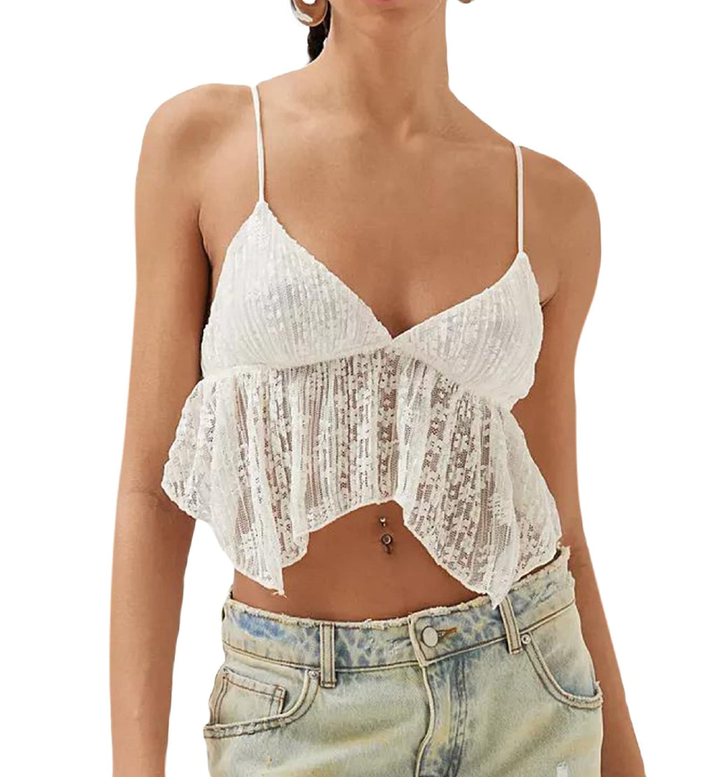 Women Elegant Lace V Neck Camis Sleeveless Spaghetti Strap Slim Camisoles Vintage Backless Tank Top