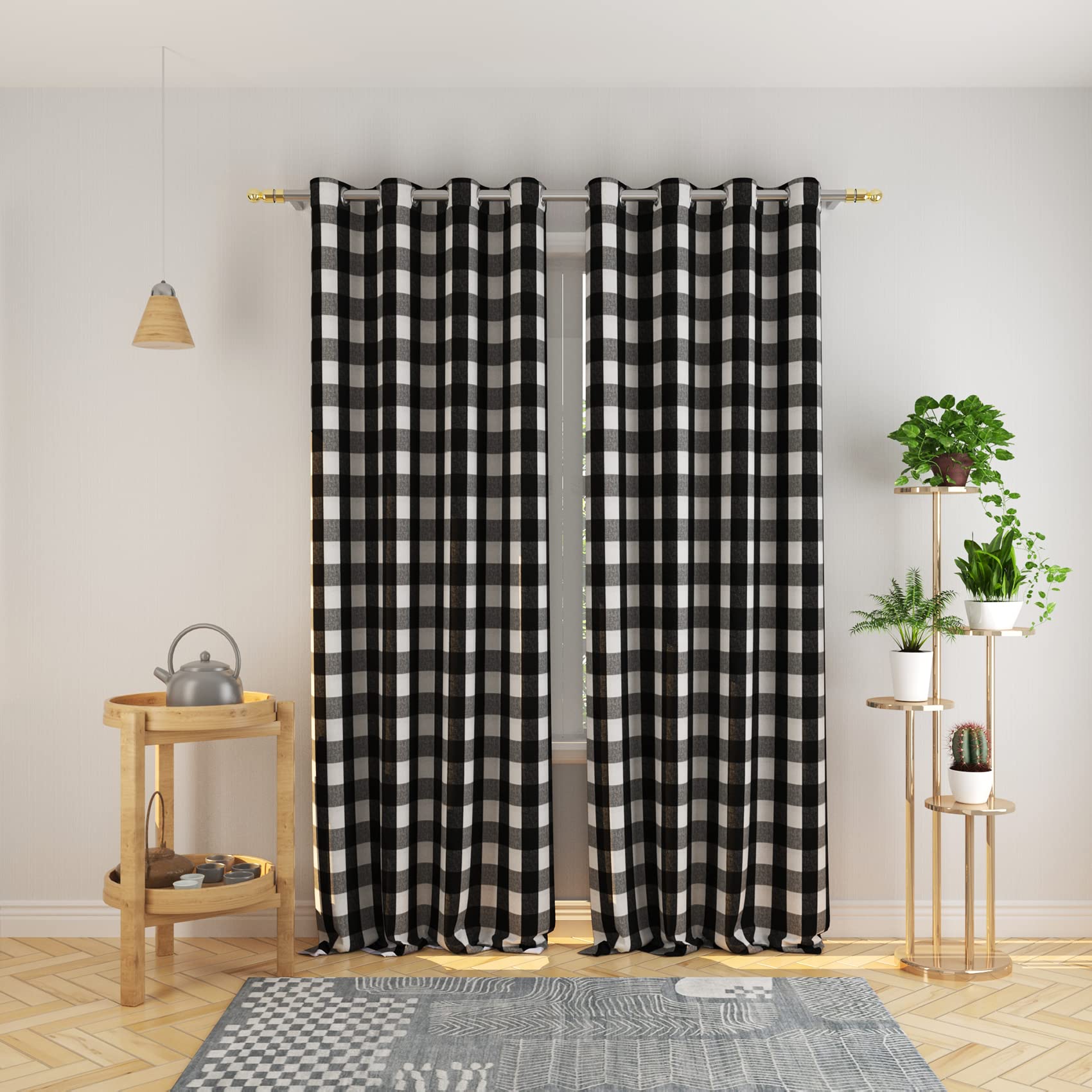 Tier Curtains Check Gingham Plaid Window Curtain Panels Bathroom Grommet Top Window Treatment 2 Panels