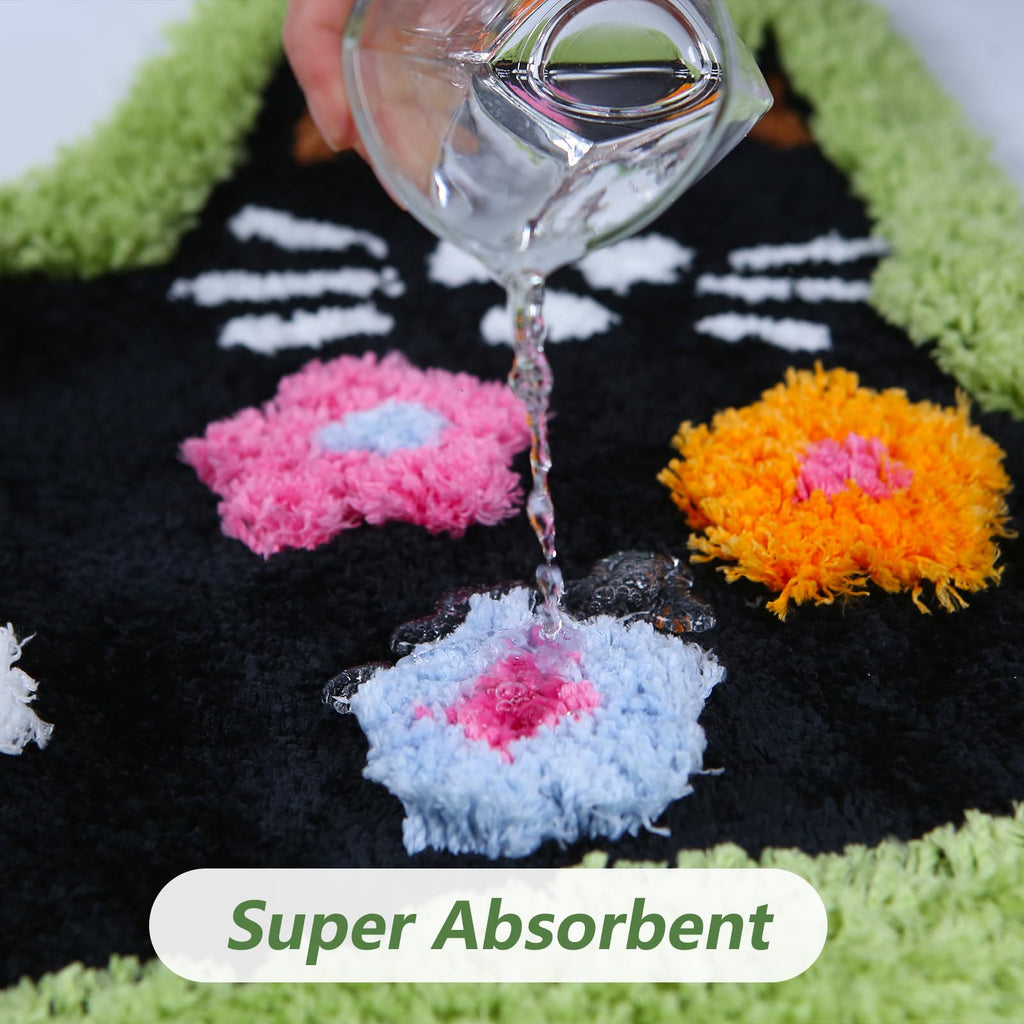 Moss Green Toilet Rugs, Luxury Tufted Extra Thick U-Shaped Toilet Rug,Cute Flower Green Moss Bath Mat Non Slip - Washable Water Absorbent Shag Bathroom Rugs for Bath