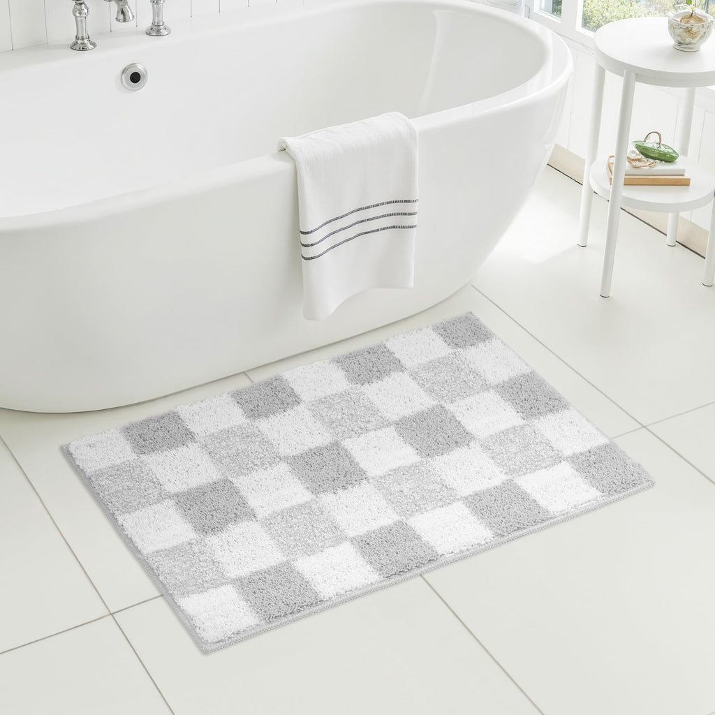 Checkered Bathroom Rugs, Fluffy Rug, Absorbent Microfiber Ultra Soft Bath Mat Washable, Non-Slip Bath Mats for Bathroom, Cute Floor Mat