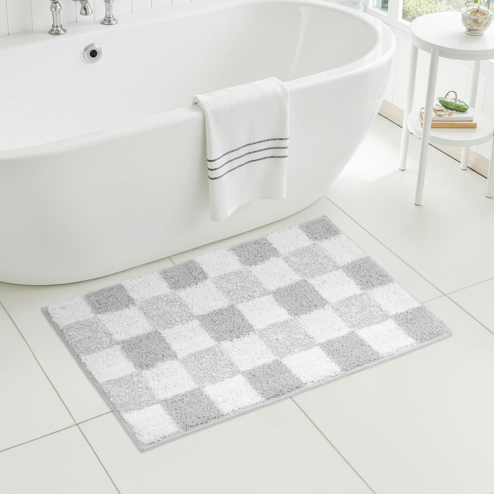 Checkered Bathroom Rugs, Fluffy Rug, Absorbent Microfiber Ultra Soft Bath Mat Washable, Non-Slip Bath Mats for Bathroom, Cute Floor Mat