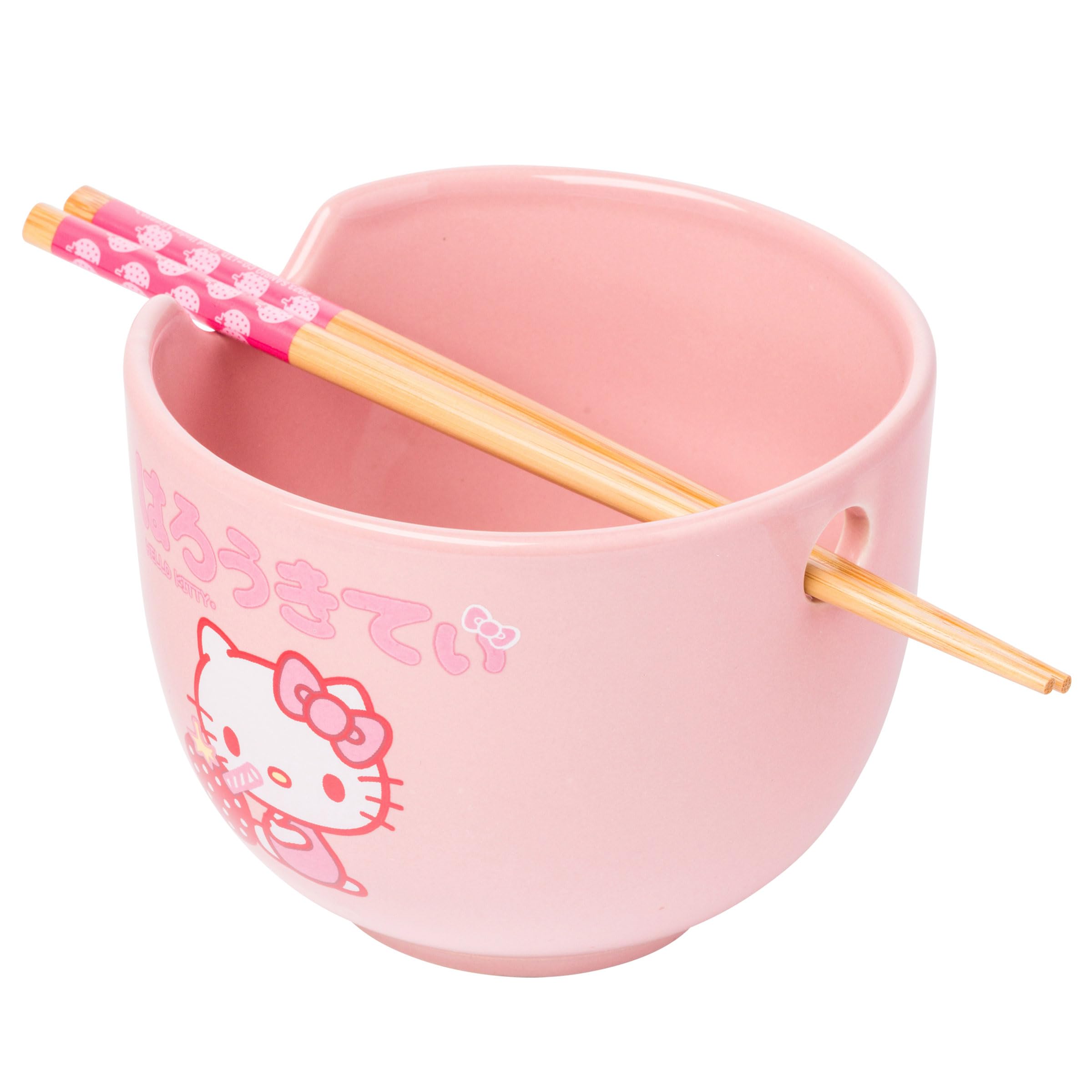 Ceramic Sanrio Hello Kitty Ramen Noodle Rice Bowl with Chopsticks, Microwave Safe