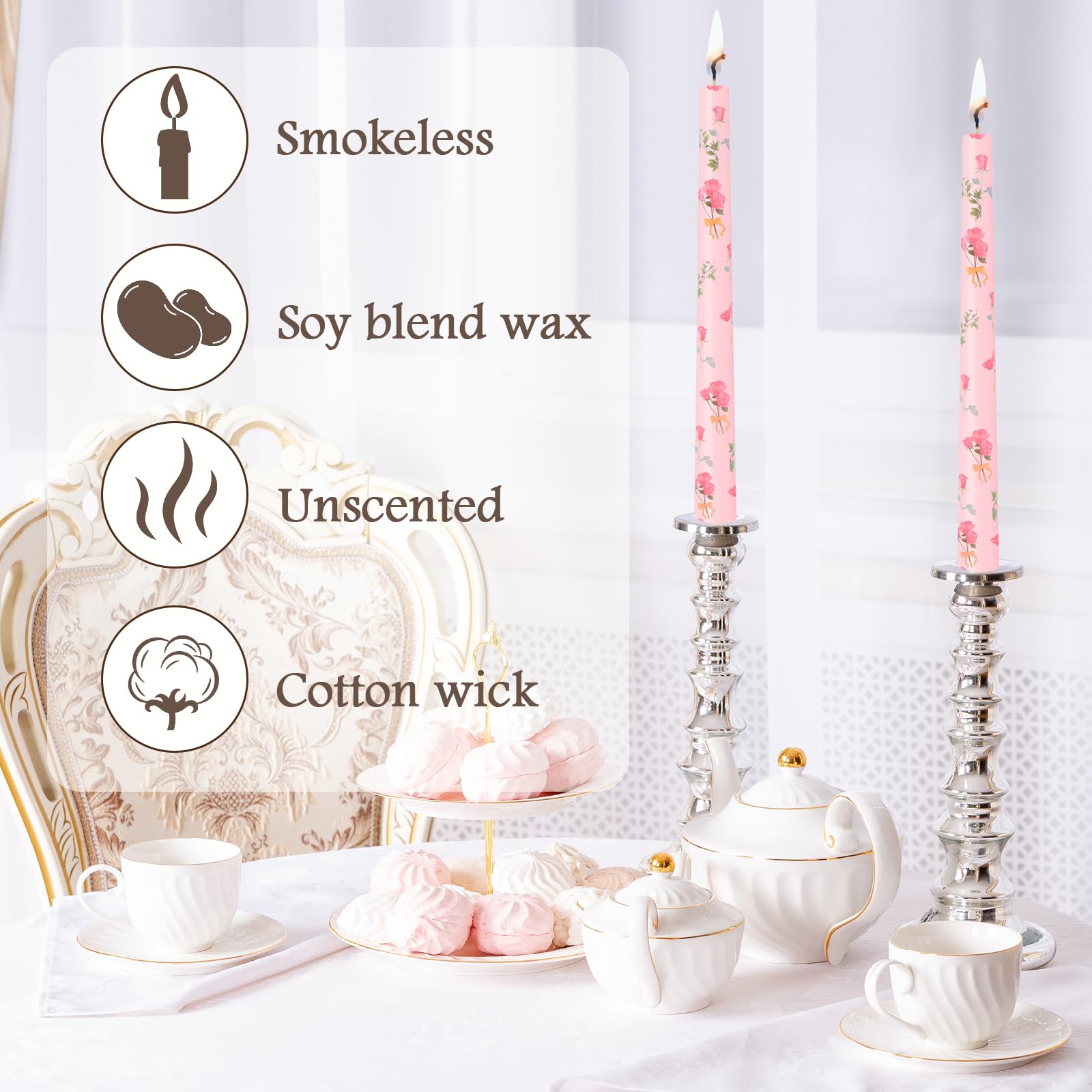 Smokeless Dripless Long Candlesticks, Unscented Tapered 10-Inch