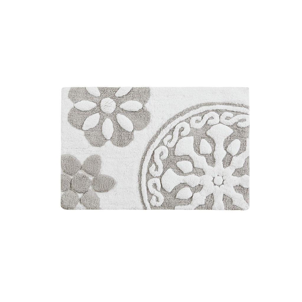 Medallion Floral Pattern Bath Mat 100% Cotton Tufted Bathroom Rugs Luxurious Plush Absorbent, Quick Dry