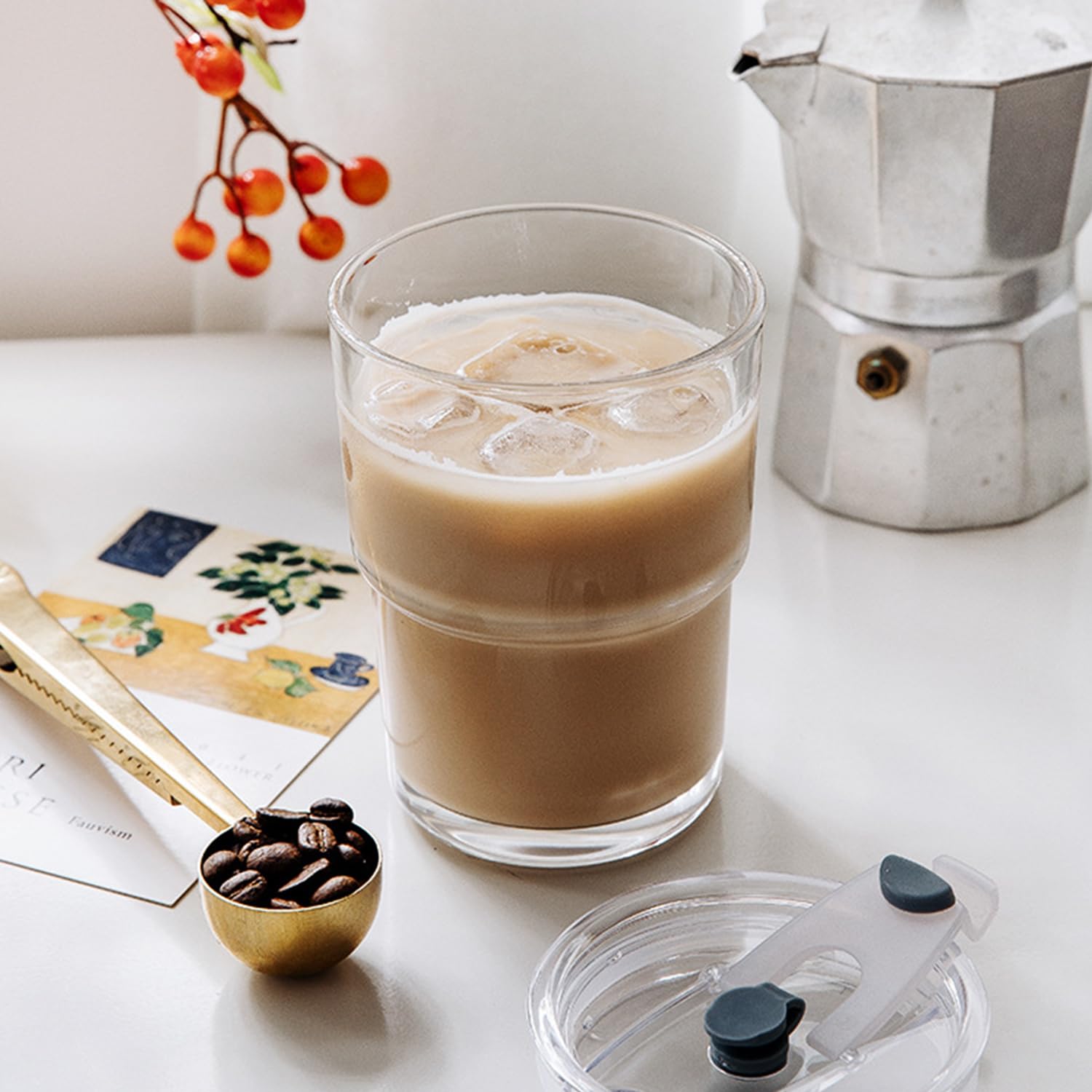 Glass Tumbler with Straw and Lid, Reusable Iced Coffee Cup Tumbler, Cute Glass Cups 13oz