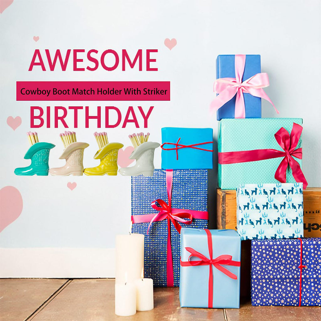 Cowgirl Boot Match Holder With Striker - Ceramic Cowgirl Boots Coastal Western Home Decor Aesthetic