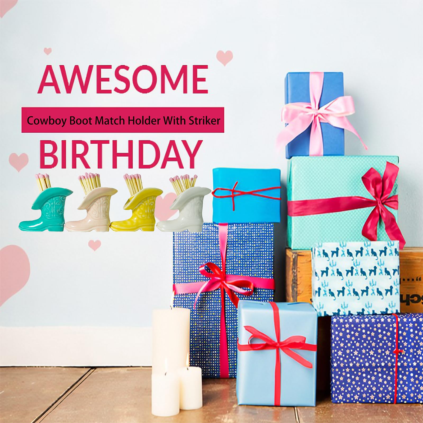 Cowgirl Boot Match Holder With Striker - Ceramic Cowgirl Boots Coastal Western Home Decor Aesthetic