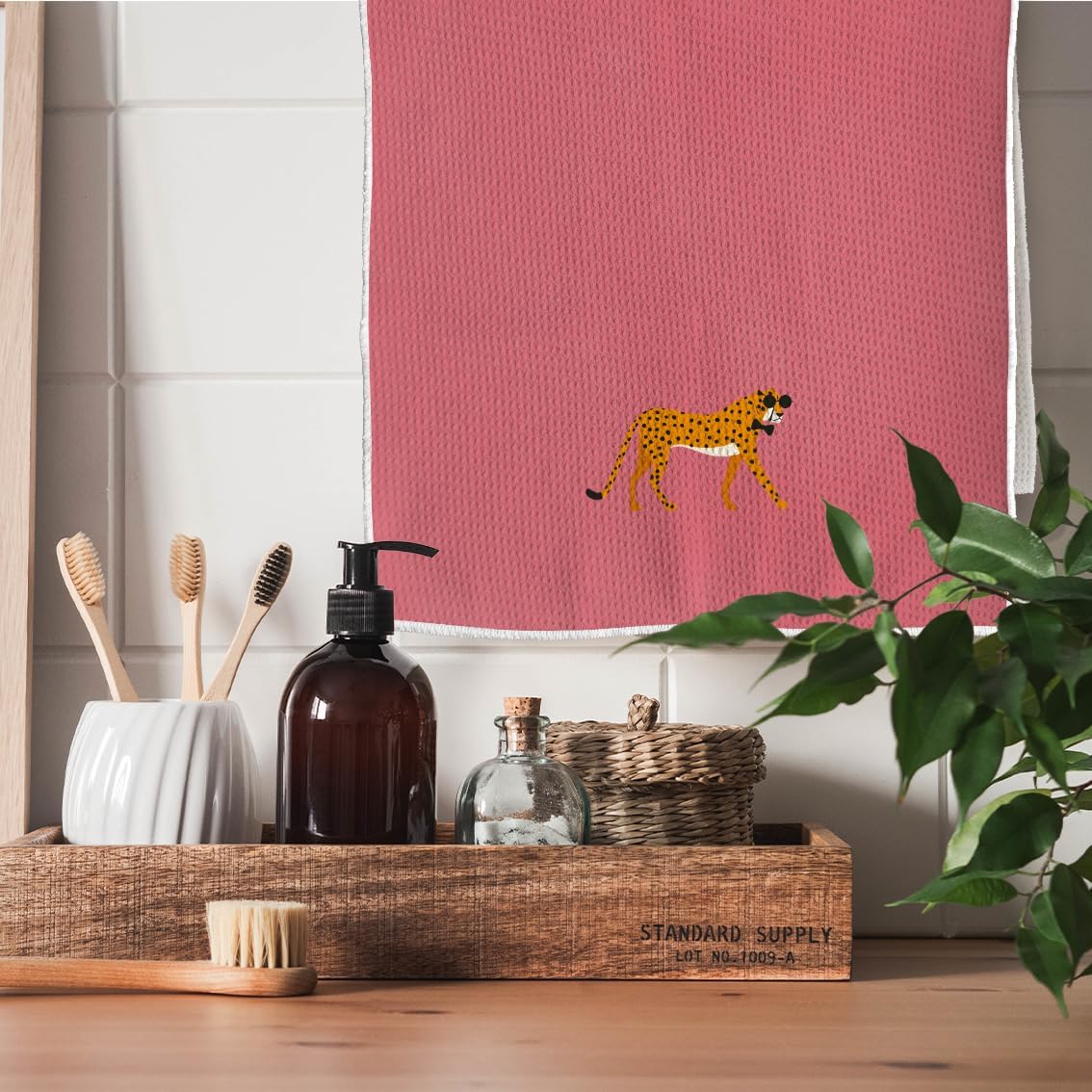 Hot Pink Blue Green Cheetah Kitchen Towels - Set of 3, Leopard Kitchen Towels Dish Towels Dishcloth Colorful Abstract Cheetah Hand Tea Towels for Kitchen Bathroom Decor (16X24In)