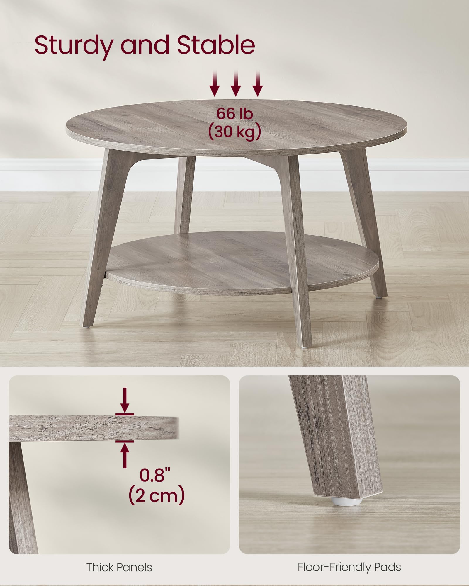 Round Coffee Table, 2 Tier Coffee Table with Storage, for Living Room, 31.5 x 17.7 Inches, Easy to Assemble