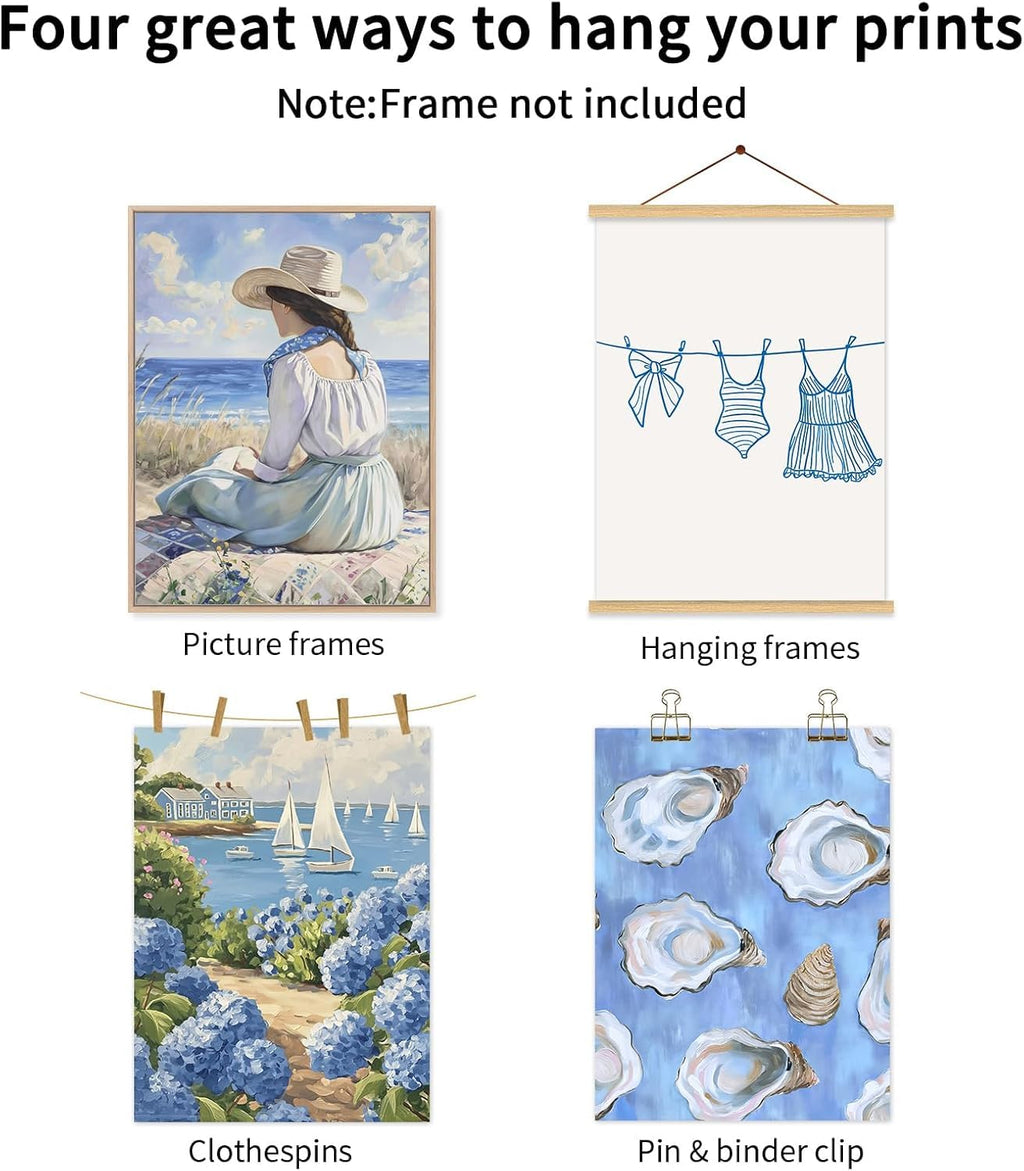 Coquette 6pcs Blue Bow Canvas Wall Art Preppy Decor Trendy Red Cherry Mirror Posters Room Decoration Unframed