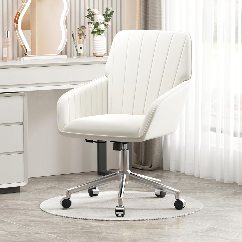 Velvet Modern Cute Chair with Back, Height Adjustable Upholstered Vanity Chair with Swivel Wheels