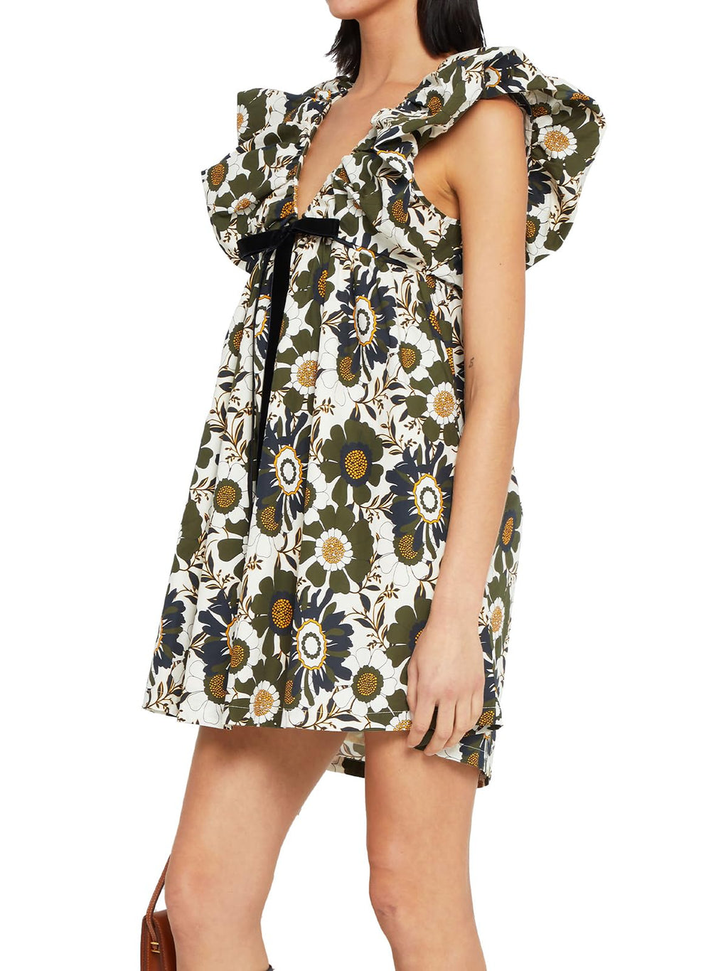 Women's Mini Dress V Neck Puff Sleeve Dress Short Babydoll Bow Dress