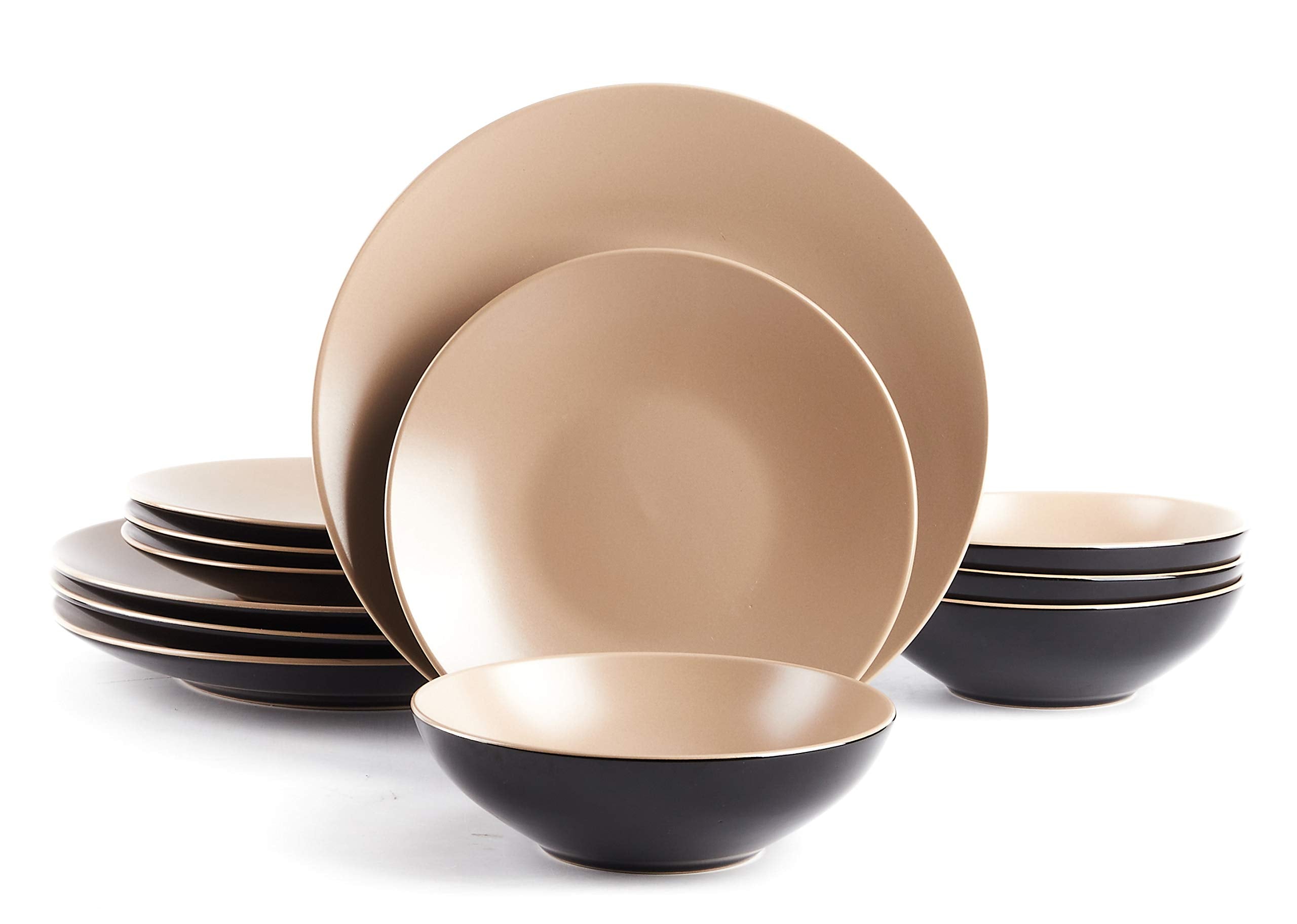 Stoneware Two-Tone Colors Life 12pc Dinner Set