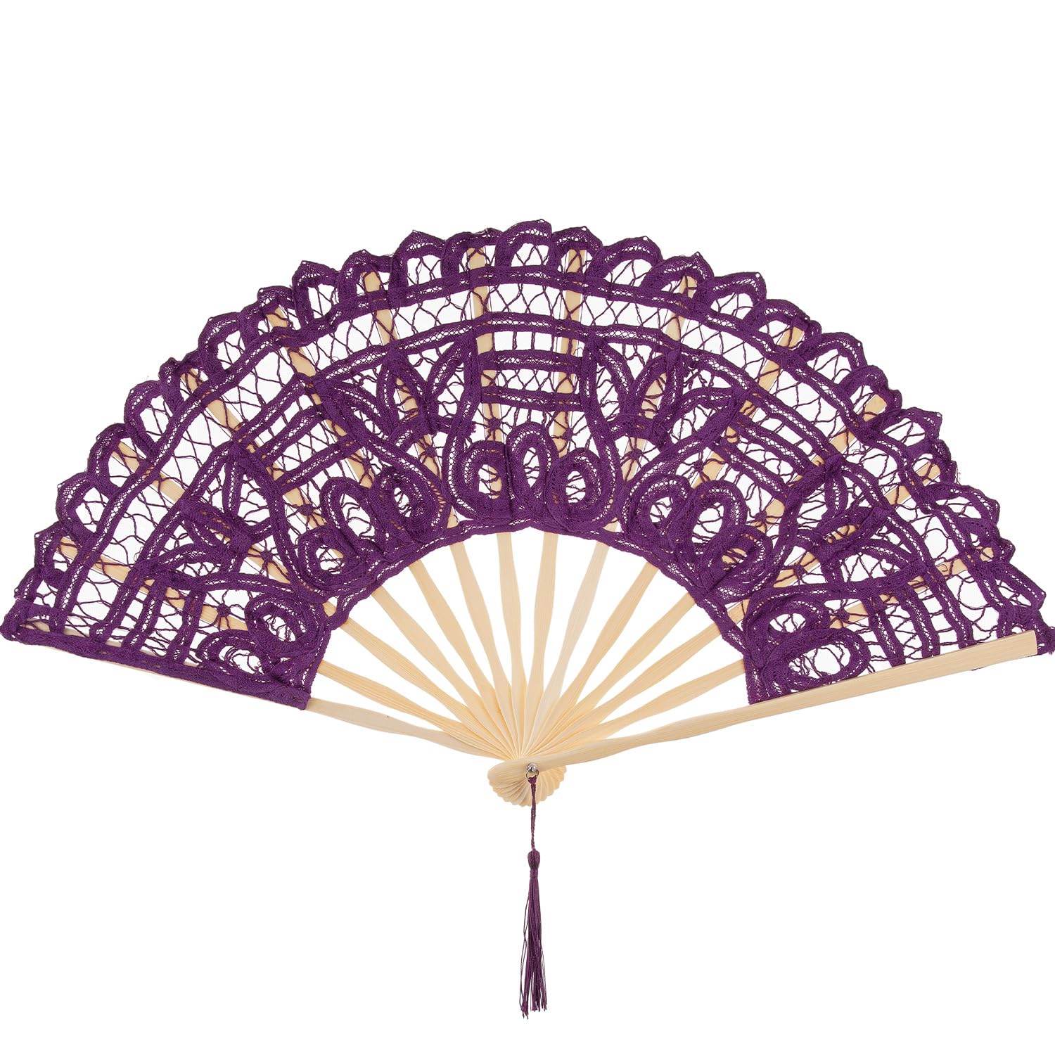 Cotton Lace Folding Handheld Fan Embroidered Hand Fan with Bamboo Staves