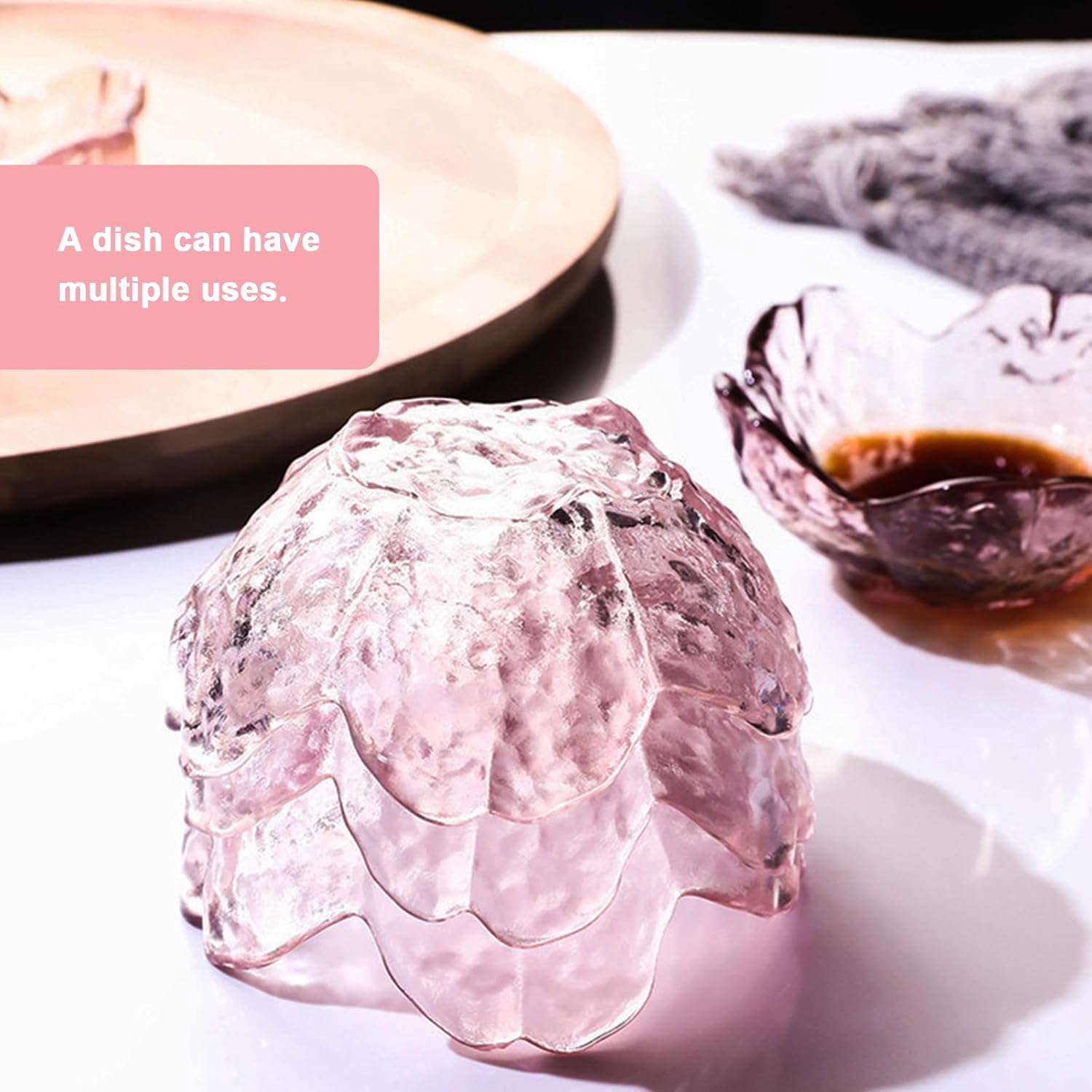 Mini Pink Sakura Dip Bowls,Crystal Glass Dessert Bowls, Appetizer Plates Salad Bowl 6 Pcs