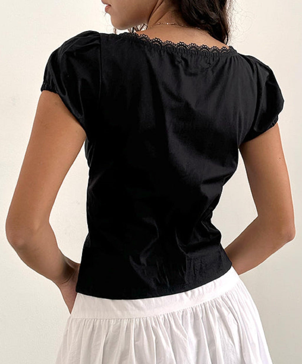 Y2K Short Sleeve Babydoll Tops for Women Cute Aesthetic U Neck Teen Girls Tshirt Ruffle Hem Patchwork Peplum Shirts