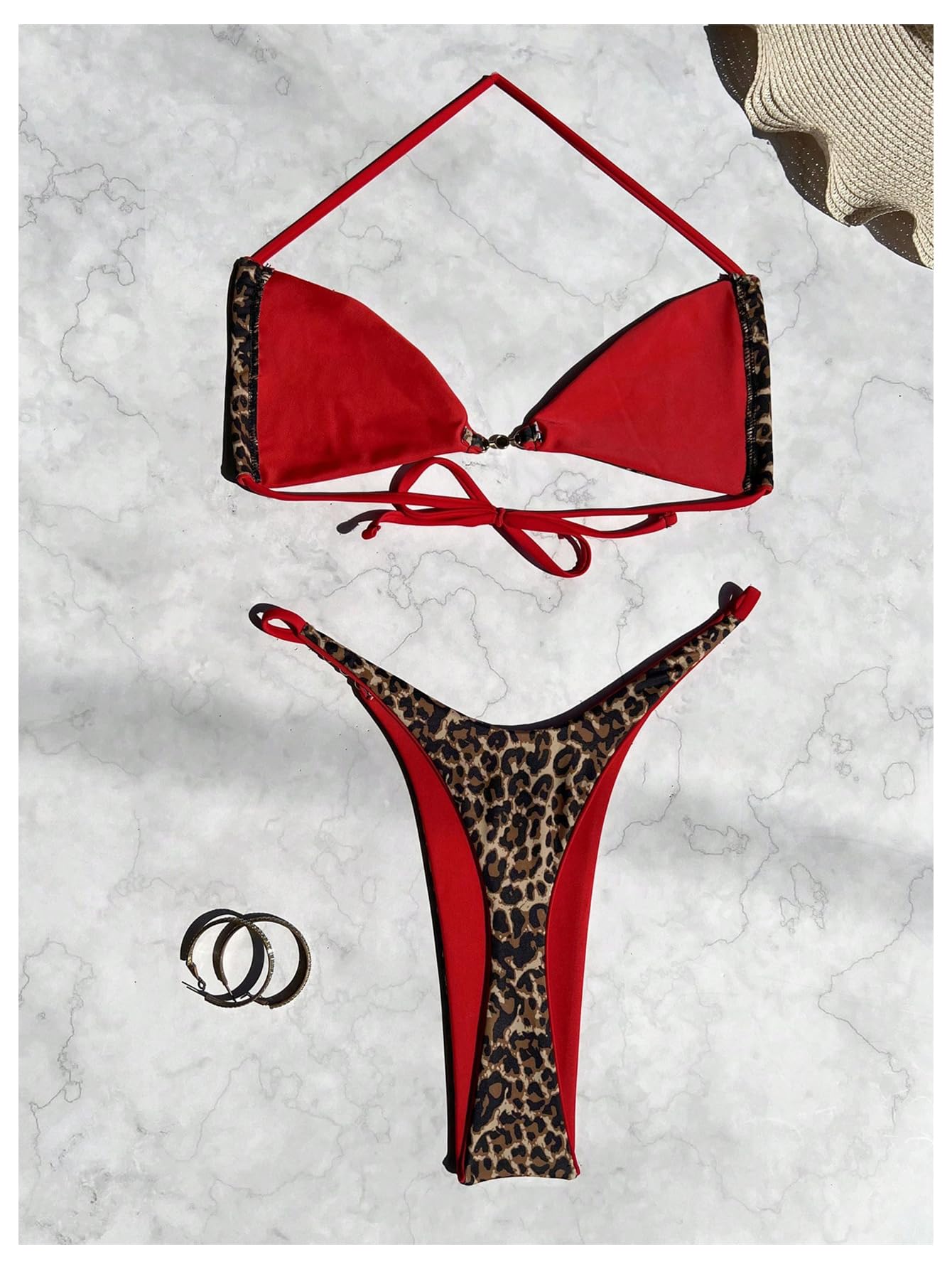 Women's String Bikini Set High Waisted Halter Top Triangle Bathing Suits