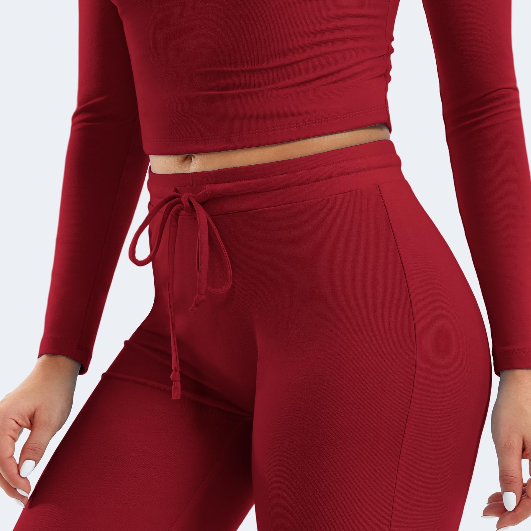 Two Piece Sets for Women Long Sleeve Tops Lounge Set Drawstring Wide Leg Pants Matching