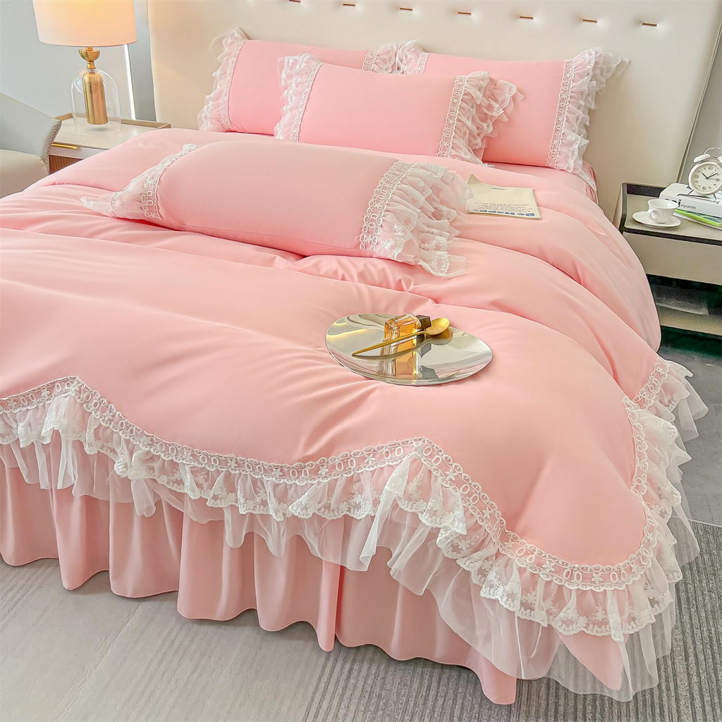Chic Ruffle Lace Polyester Duvet Cover Set -Bedding-2 Piece Duvet Cover with Zipper Closure -Ultra Soft and Light Weight