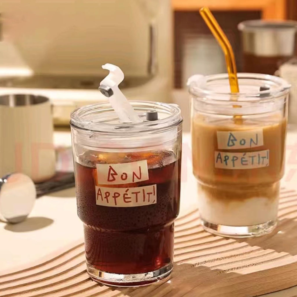 Glass Tumbler with Straw and Lid Sealed, Carry On Reusable Iced Coffee Cups,Thick Wall Glass Drinking Glassware Cups 13oz