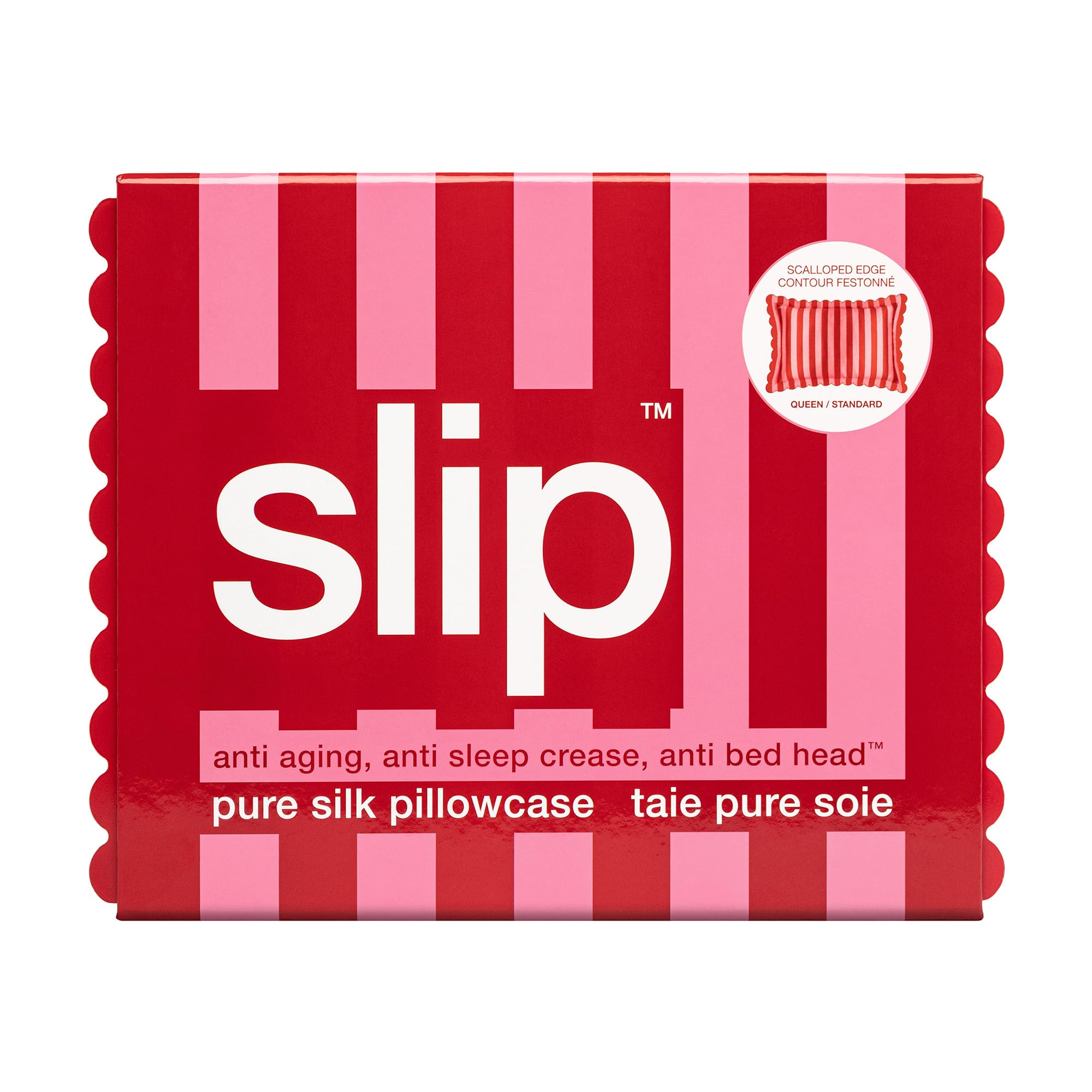 Pure Silk Pillow Case with Scalloped Edge - 100% Pure 22 Momme Mulberry Silk - Queen Size Standard Pillow Case - Anti-Aging, Anti-BedHead, Anti-Sleep Crease, Sunshade (20" x 30")