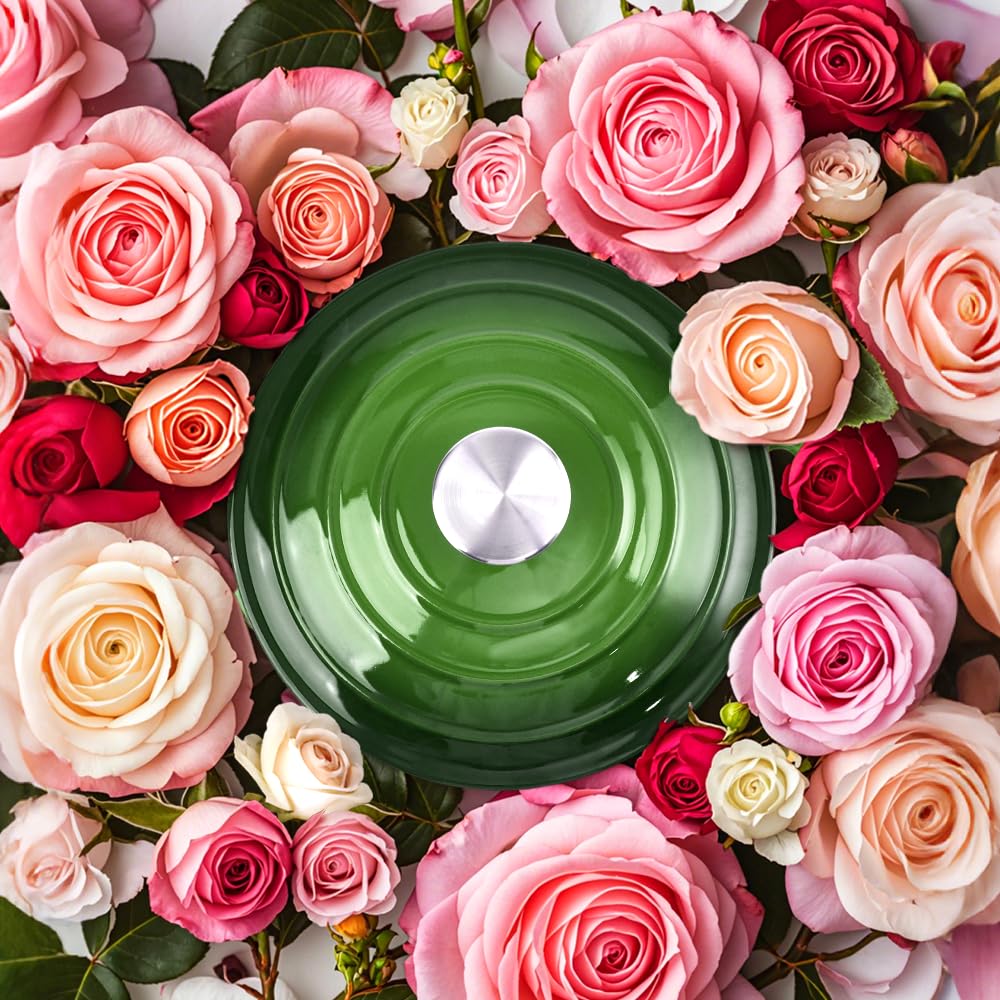 Enameled Cast Iron Dutch Oven with Lid - Big Dual Handles - Round Pot for Versatile Cooking 6 Quart