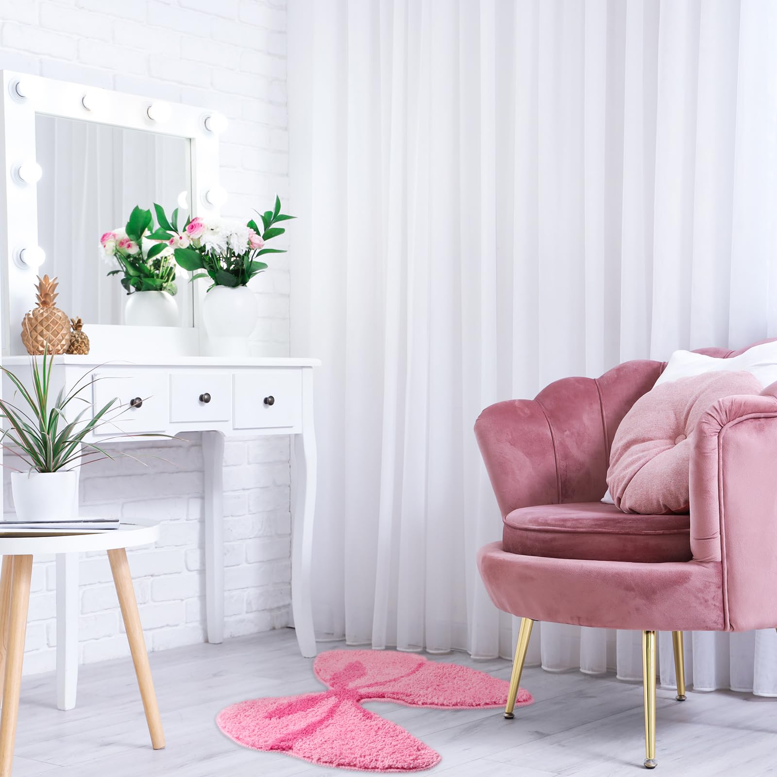 Pink Bow Bathroom Rugs Coquette Preppy Cute Bow Shaped Bath Mats Home Decor Non Slip Soft Plush Absorbent Washable Carpet, 19. 7" x 18. 5" 2 Pcs