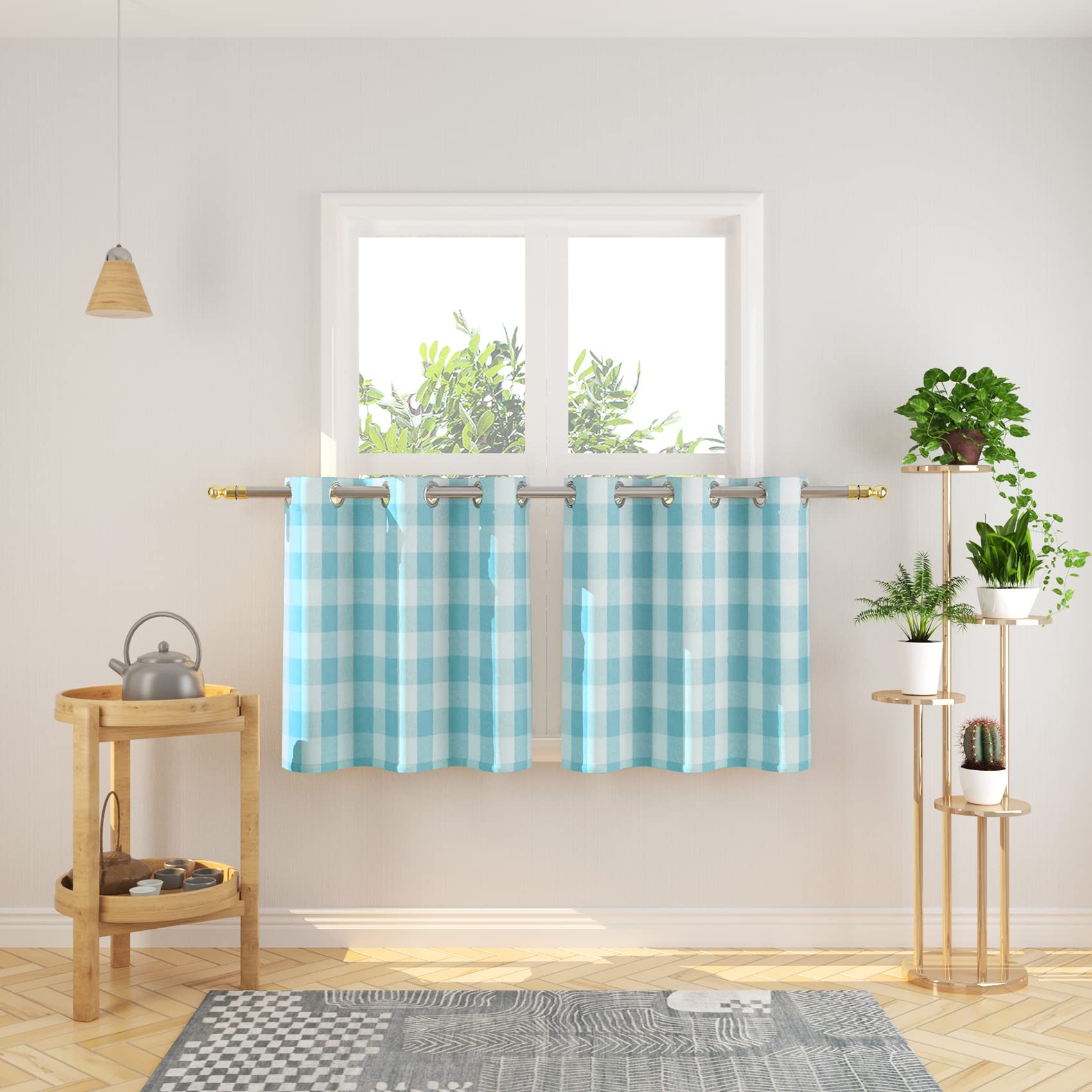Tier Curtains Check Gingham Plaid Window Curtain Panels Bathroom Grommet Top Window Treatment 2 Panels