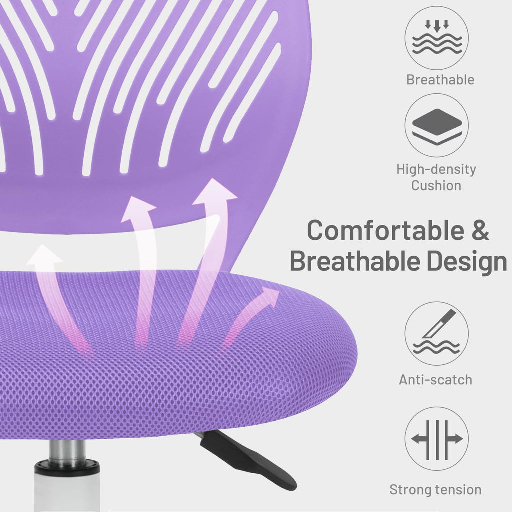 Study Desk Chair Armless Cute, Ergonomic Small Swivel Adjustable Rolling Lightweight Task Chair with Wheels and Mesh Padded Cushion