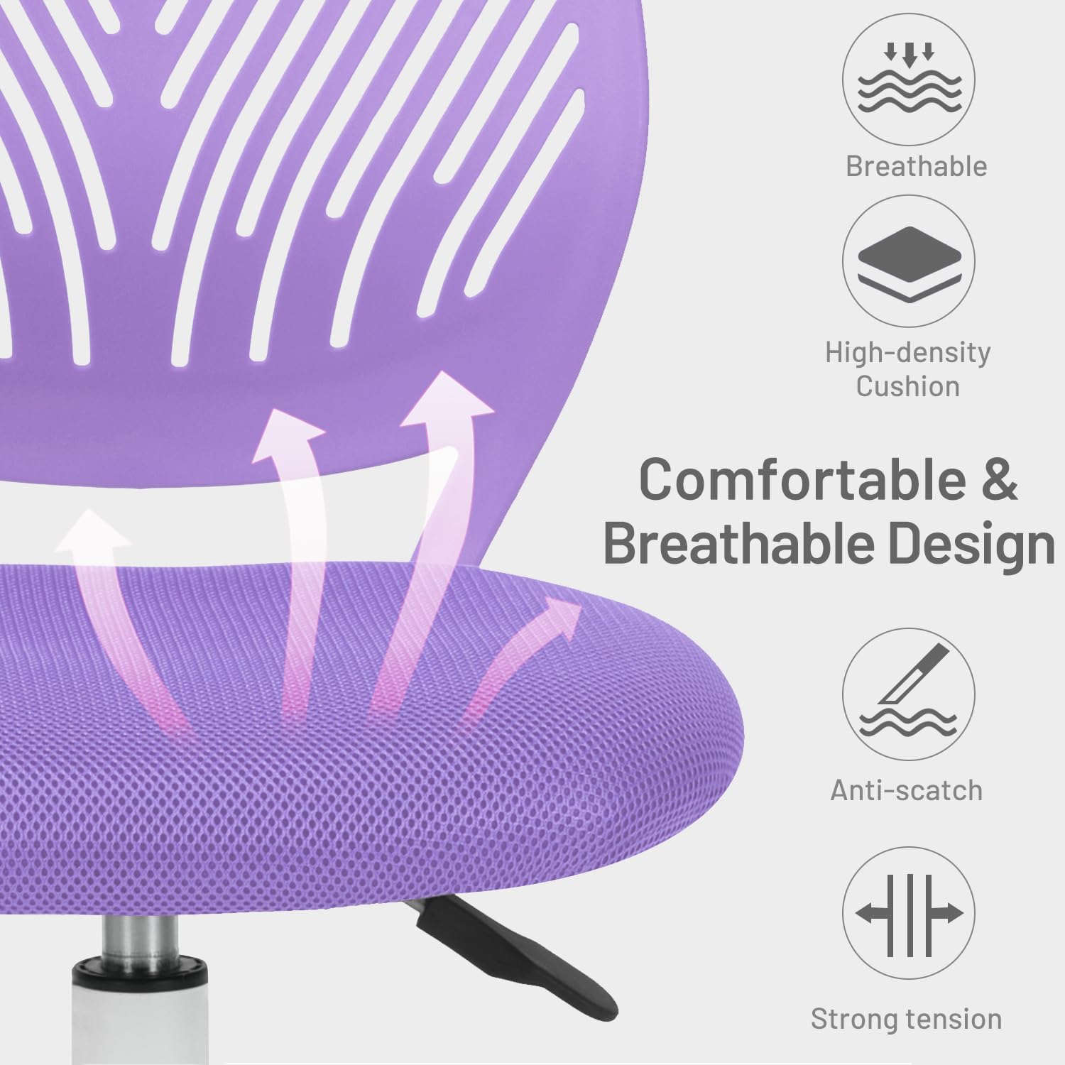 Study Desk Chair Armless Cute, Ergonomic Small Swivel Adjustable Rolling Lightweight Task Chair with Wheels and Mesh Padded Cushion