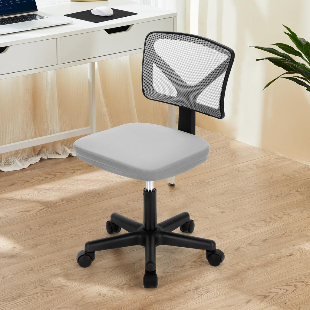Vanity Swivel Armless Desk Chairs with Wheels, Ergonomic Adjustable Home Office Rolling Task Chair, Comfy Mesh Mid Back