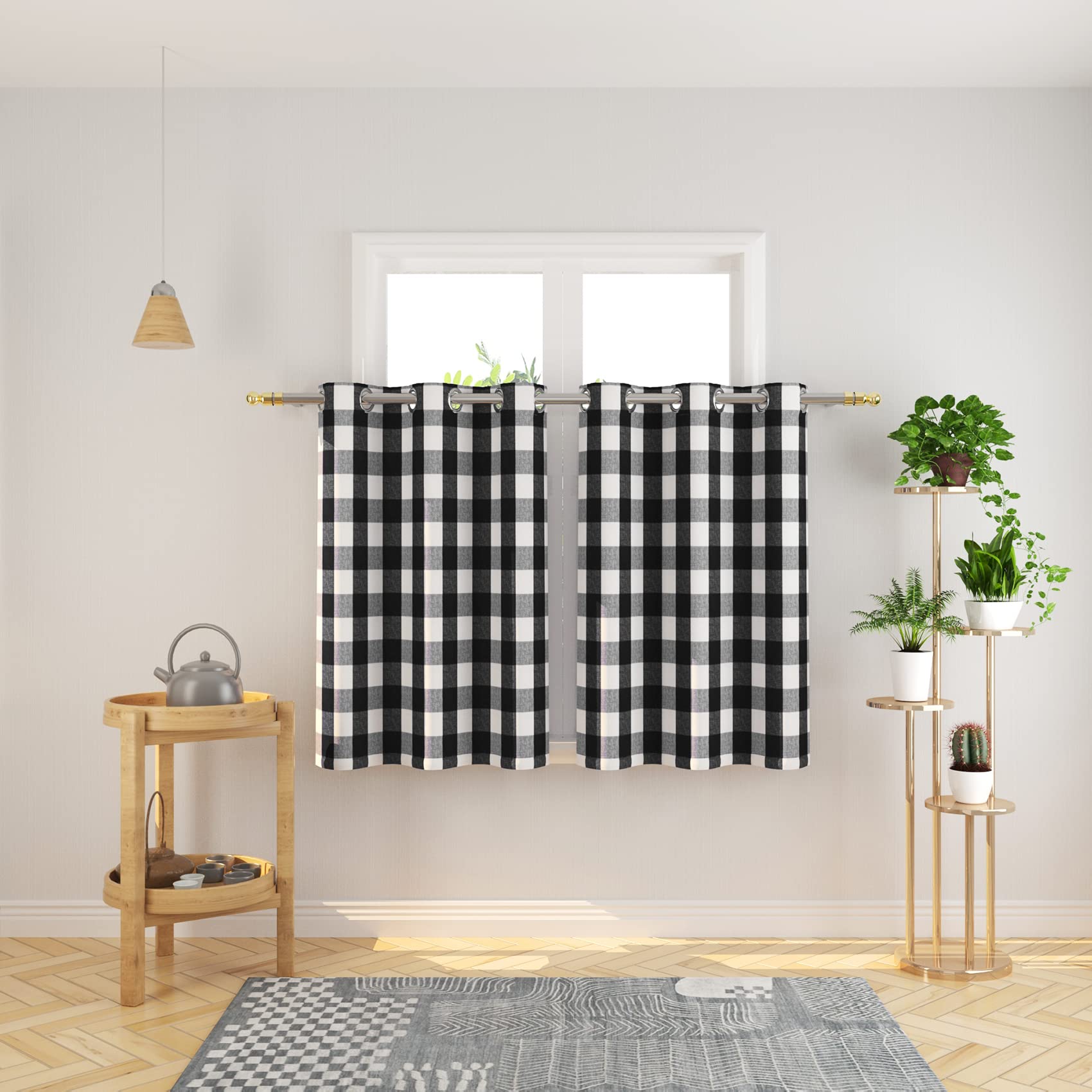 Tier Curtains Check Gingham Plaid Window Curtain Panels Bathroom Grommet Top Window Treatment 2 Panels