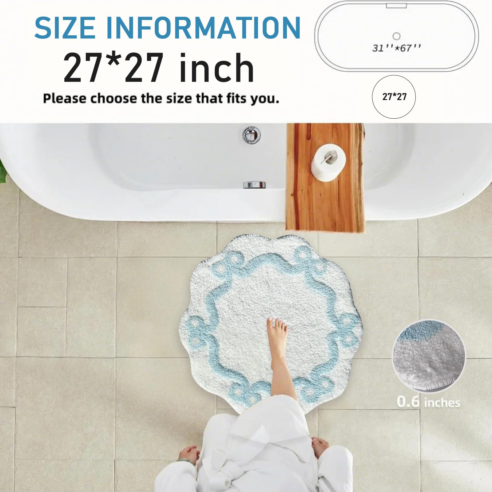 Coquette Bow Bathroom Mat Non Slip Bow Rug Cute Scallop Carpet Room Decor Microfiber Absorbent Bath Rug