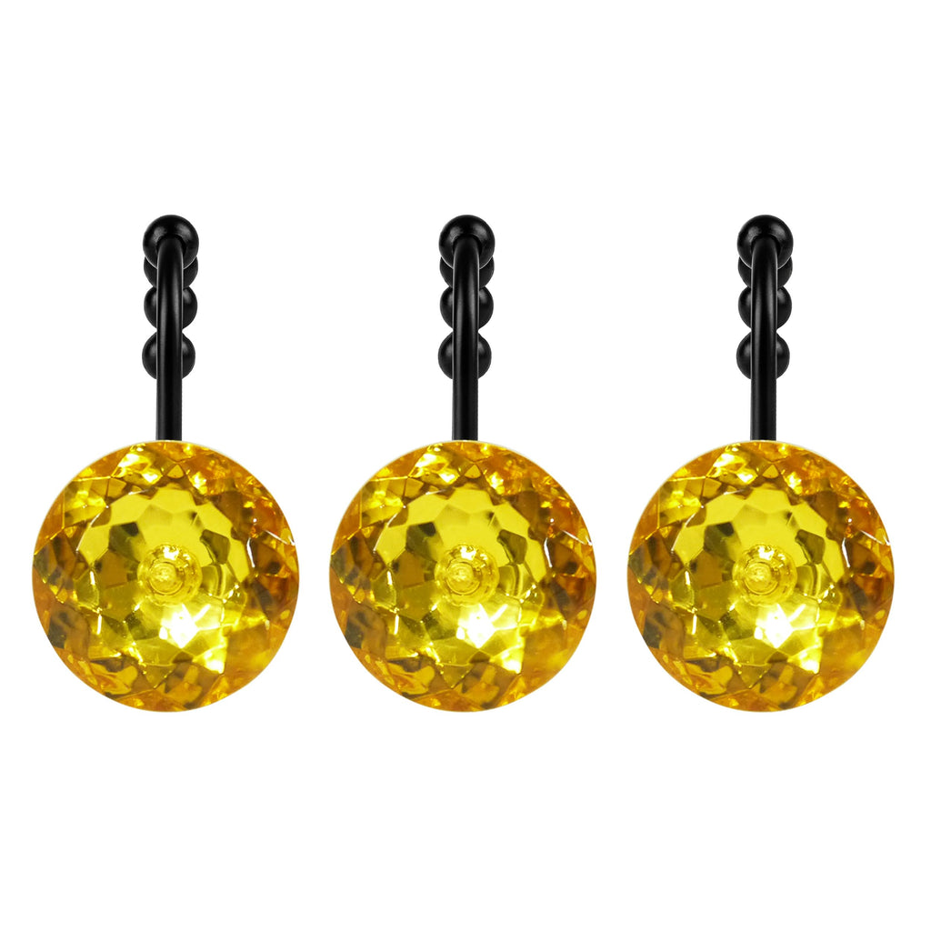 Luxury Design Round Diamond Crystal Gem Bling with Glide Balls Shower Curtain Hooks, Rust Proof Metal Rhinestones Glam Shower Curtain Rings-12 Pack
