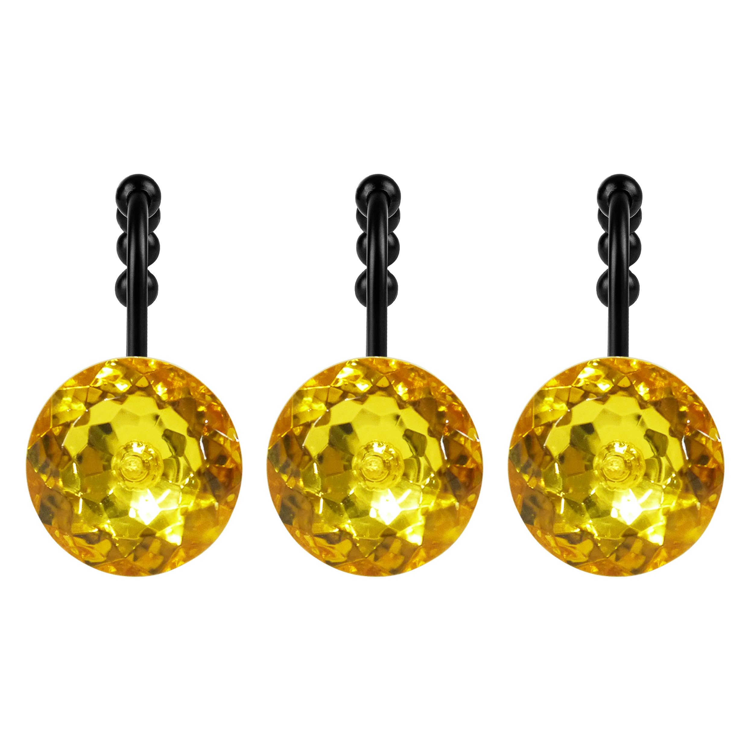 Luxury Design Round Diamond Crystal Gem Bling with Glide Balls Shower Curtain Hooks, Rust Proof Metal Rhinestones Glam Shower Curtain Rings-12 Pack