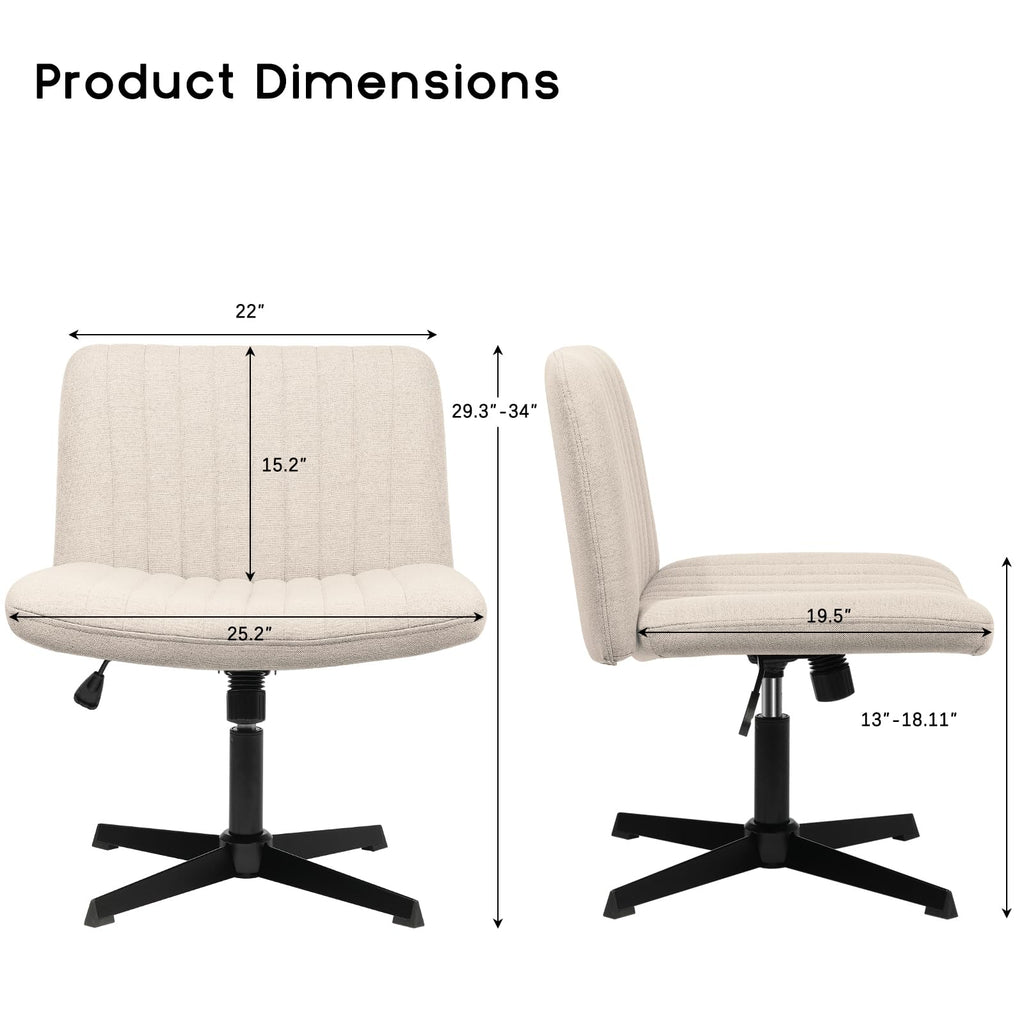 Criss Cross Chair, Armless Cross Legged Office Desk Chair No Wheels, Fabric Padded Modern Swivel Height Adjustable Mid Back Wide Seat