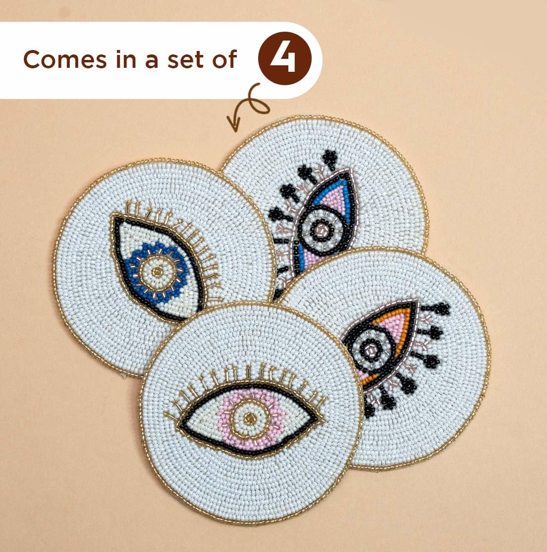 Set of 4 Decorative Coasters for Drinks or Coffee Table â€?Cute Cocktail Coasters, 4" Square Decorative Coaster Set for Table Decorations