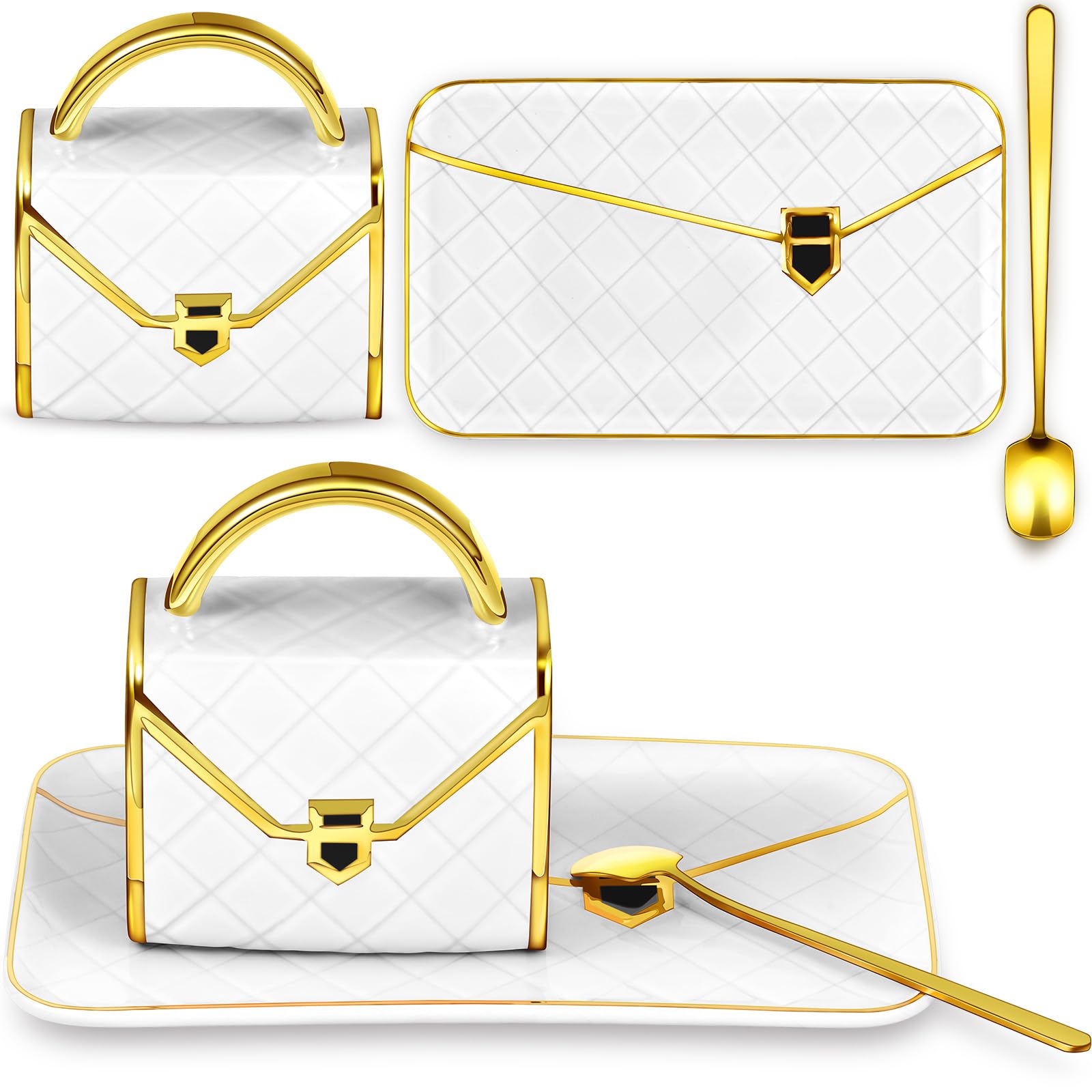 Set Coffee Mug Elegant Handbag Shaped Cup Modern Ceramic Purse Mug with Spoon and Saucer, 10oz Cute Creative Tea Cup