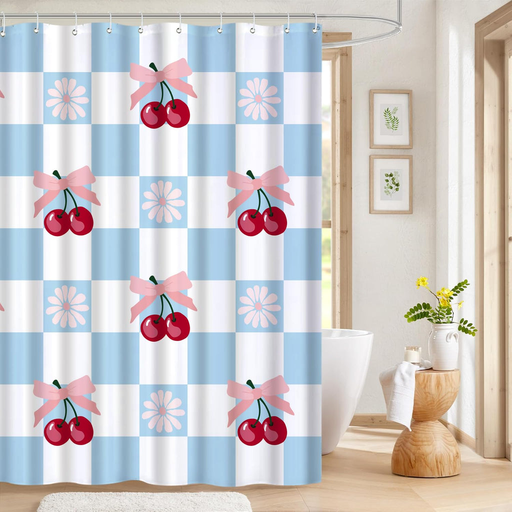 Cute Shower Curtain for Bathroom Modern Aesthetic Funky Decorative, Pretty Chic Cloth Set with Hooks, 72x72 Inch