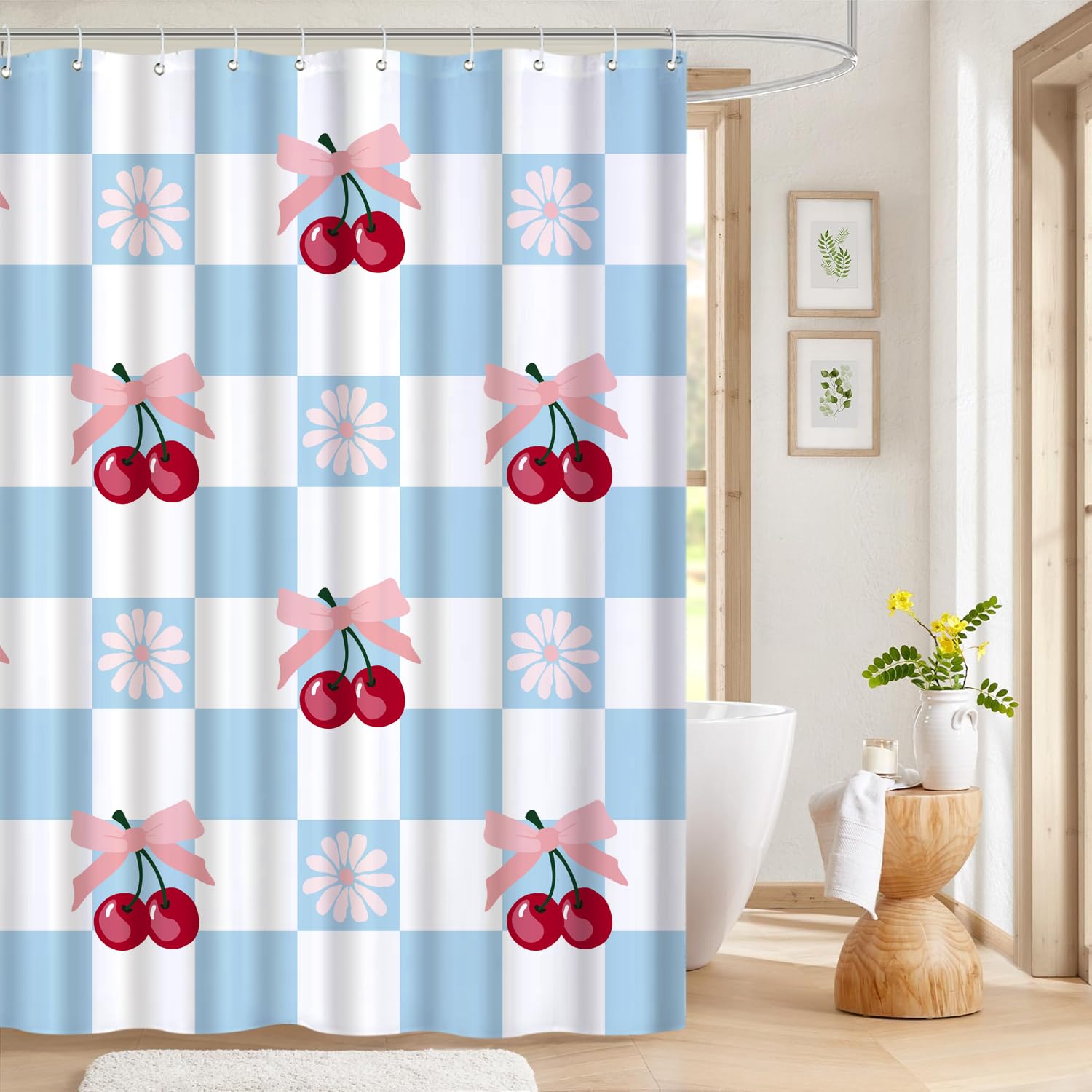 Cute Shower Curtain for Bathroom Modern Aesthetic Funky Decorative, Pretty Chic Cloth Set with Hooks, 72x72 Inch