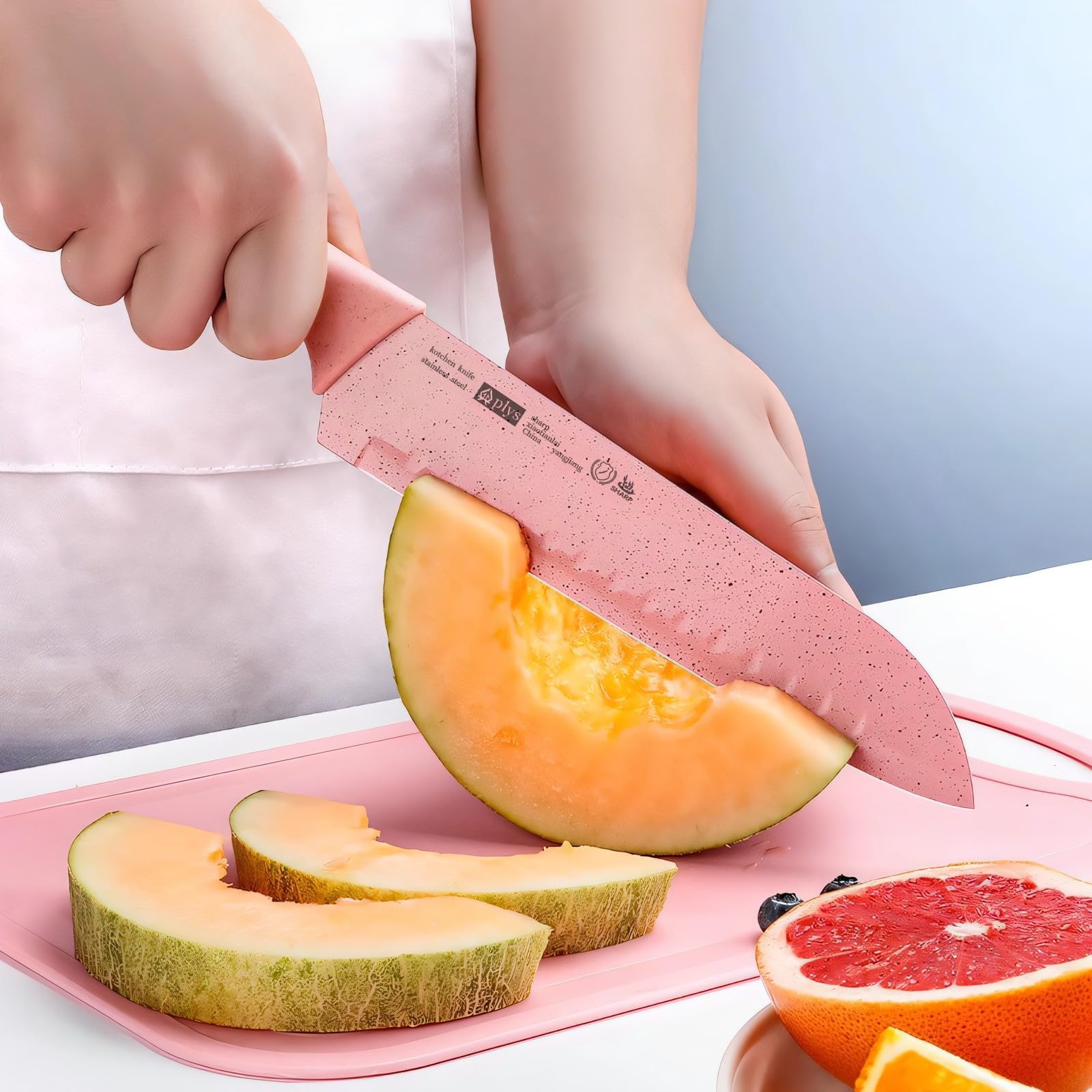 Pink Knife Set of 2, Stainless Steel 4.5" Paring Knives 7" Santoku Knives with Ergonomic Handle, Lightweight Kitchen Knives Set